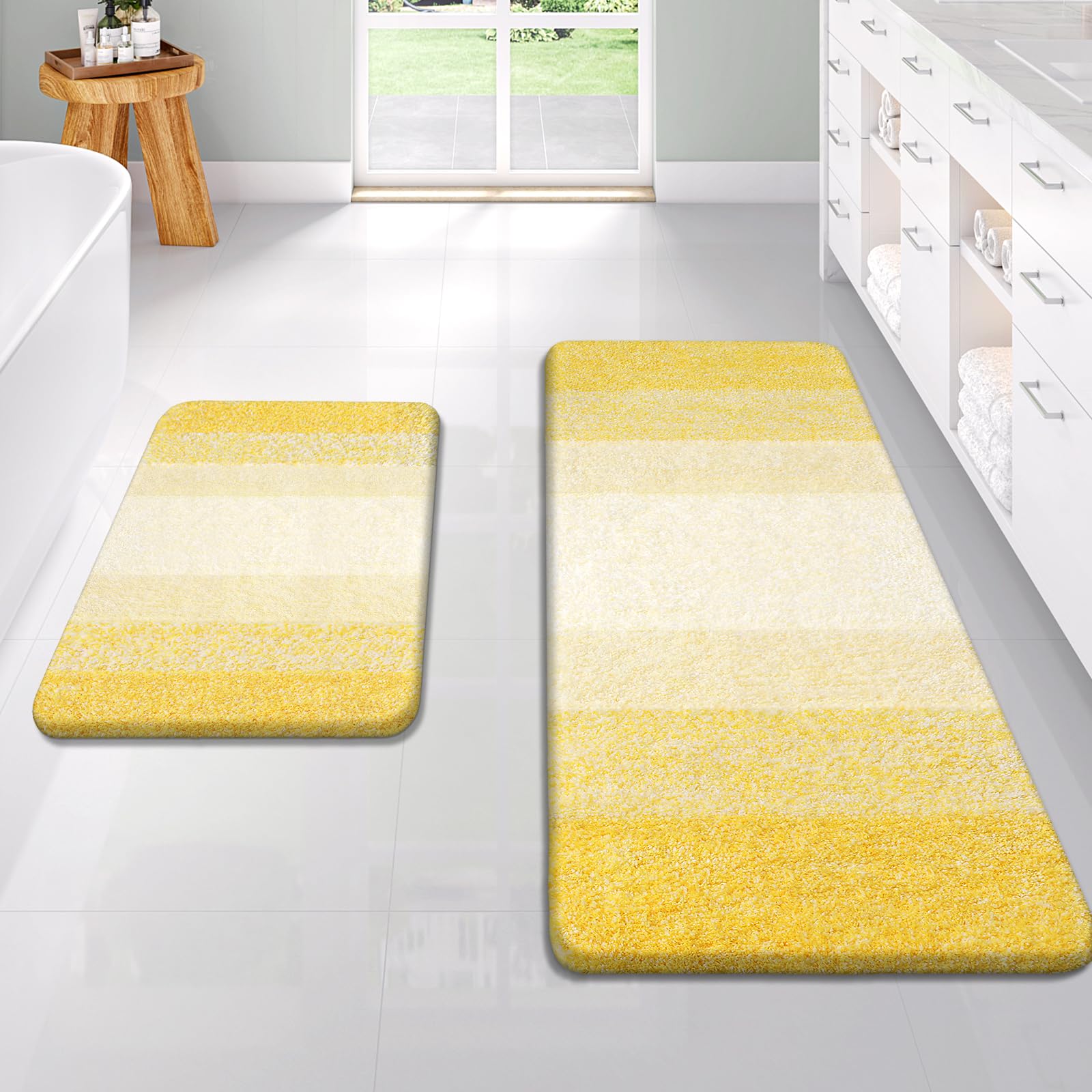 OLANLY Bathroom Rug Set 2 Piece, Soft Absorbent Microfiber Bath Mats and U-Shaped Contour Toilet Rug, Non-Slip, Machine Wash Dry, Plush Shaggy Bath Mats for Bathroom (24"x16"+24"x20", Grey)