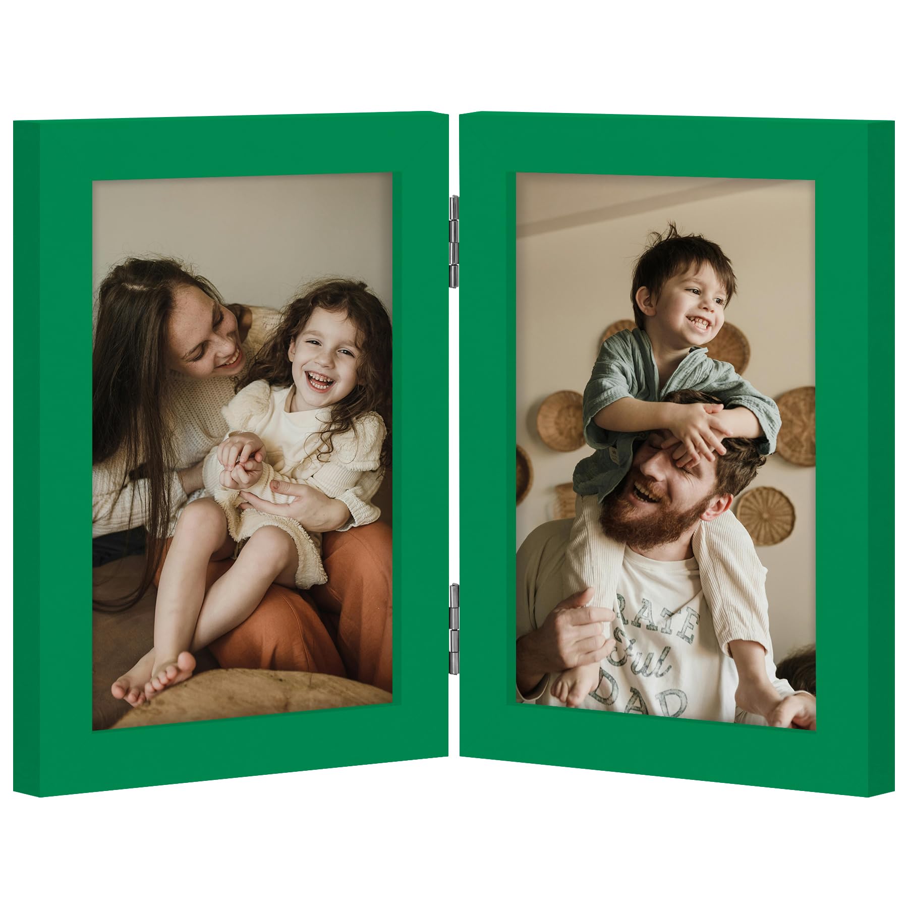 decorUhome Double 4x6 Picture Frame Vertical, Engineered Wood Bifold Photo Frame with Plexiglass for Tabletop Display, 4x6, Black