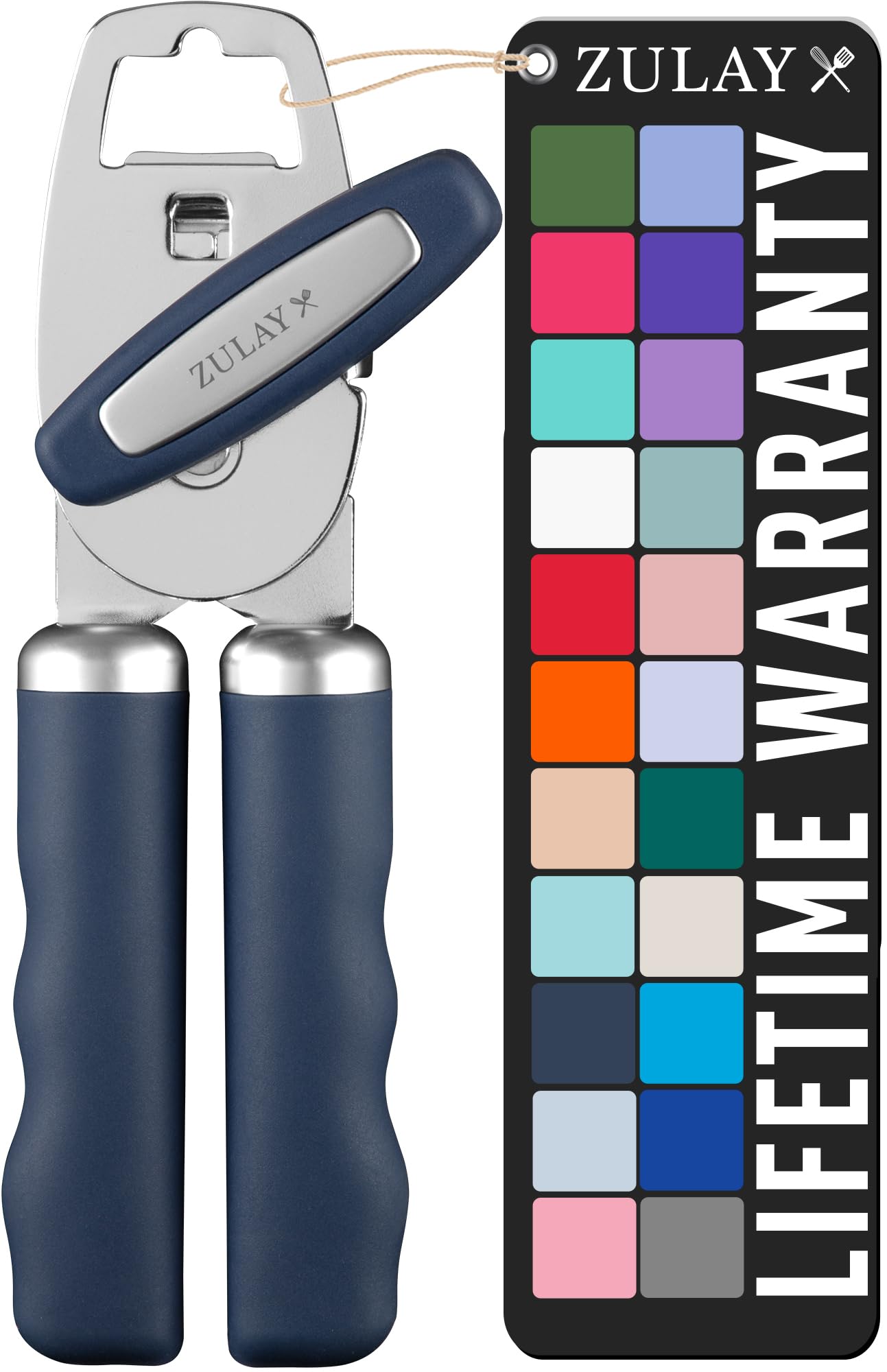 Zulay Kitchen COMFY™ Can Opener Manual with Bottle Opener - Rust Proof Stainless Steel Manual Can Opener With Turn Knob & Comfy Soft Grip Handles - Black