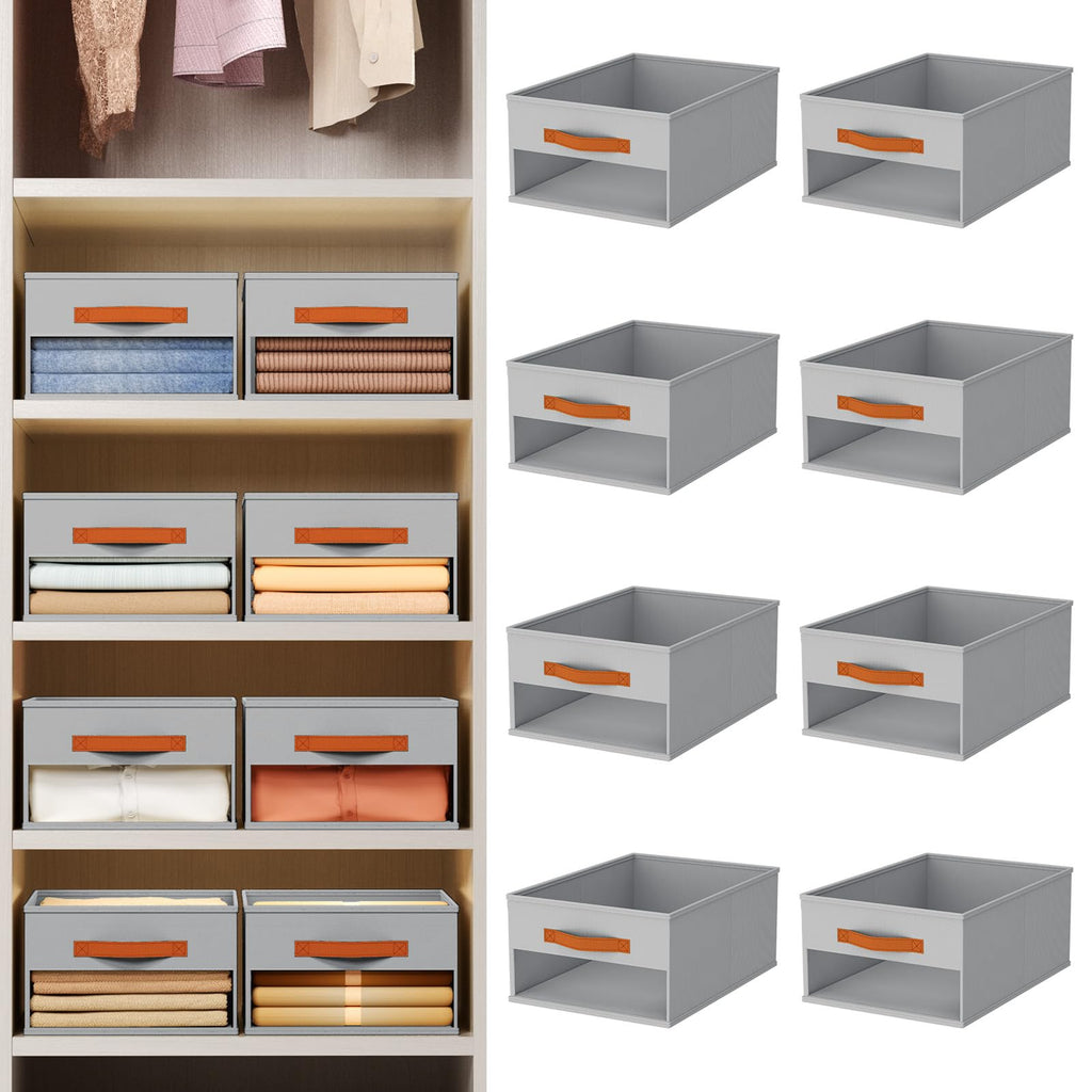 Homsorout Clothes Organizers and Storage - 4/5/7 Grids Fabric Jeans Organizer with Handles, Foldable Closet Organizers Dividers, Wardrobe organizer for Pant, Sweater, T-shirt, Scarf, 6 Pack, Beige