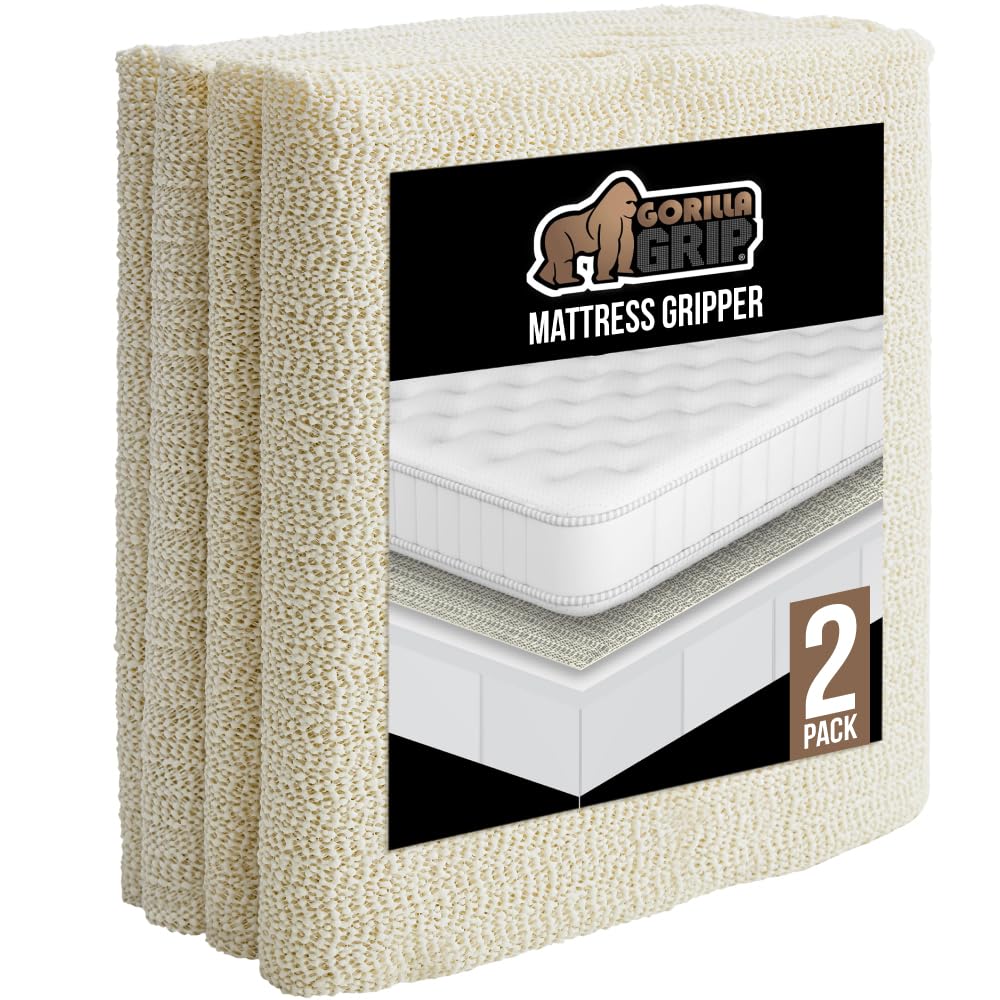 GORILLA GRIP Non Slip Mattress Gripper, Prevents Mattresses from Sliding and Holds Bed in Place, Pad Grips Beds, Sofa, Couch, Chair Cushions and Helps Keep Topper from Slipping, Easy Trim Pads, Queen