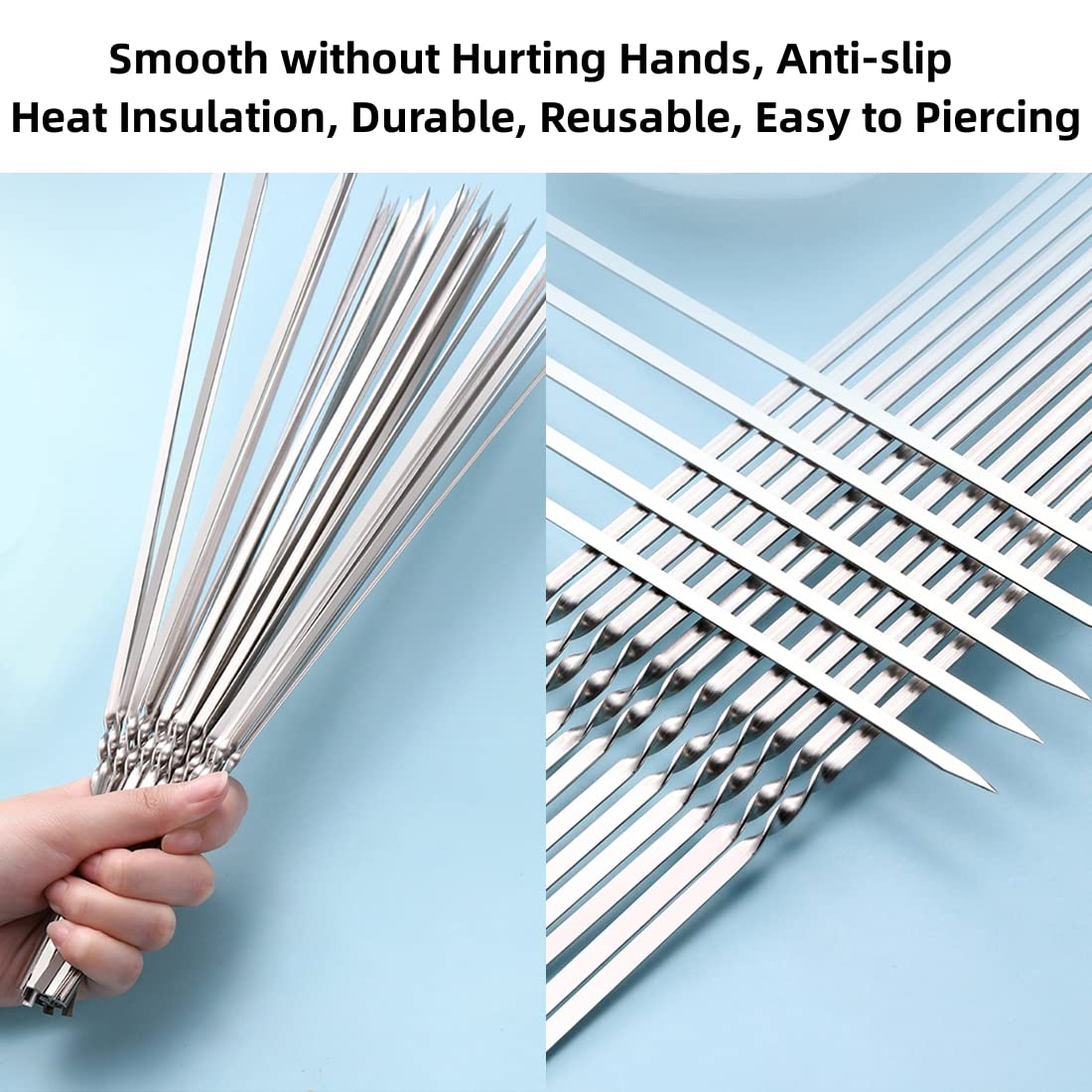 WILLBBQ 304 Stainless Steel 13.2" Long Flat Barbecue Skewers,20PCS/40PCS BBQ Kebab Skewers with Portable Metal Storage Tube,Reusable for Grilling Barbecue Kitchen Party and Outdoor Cooking (20PCS)
