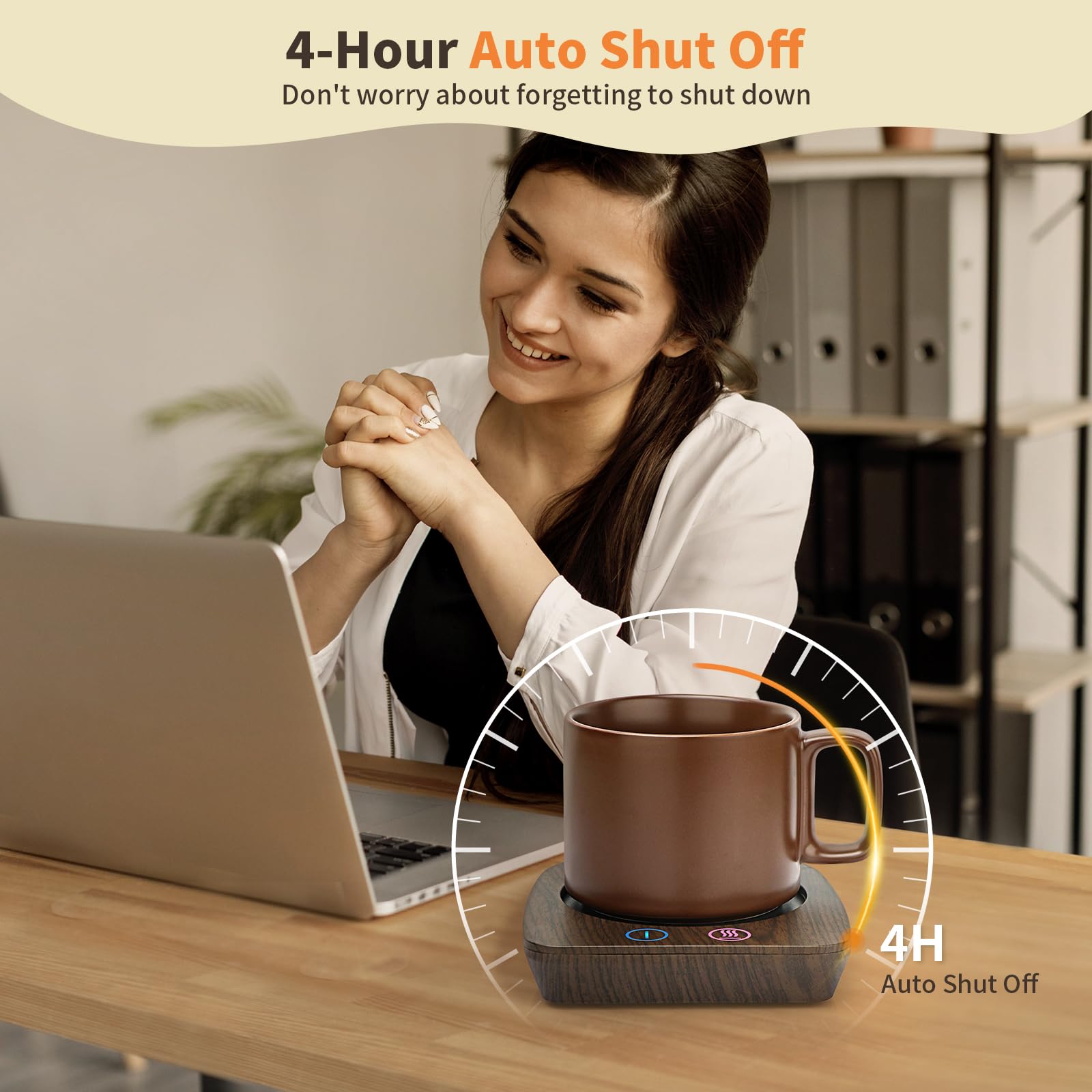 VOBAGA Imitation Wood Grain Coffee Cup Warmer & Mug Warmer for Desk, Electric Coffee Warmer Plate with 3-Temp Settings for Tea, Cocoa, Milk with Auto Shut Off After 4 Hours, Coffee Gifts for Women Men