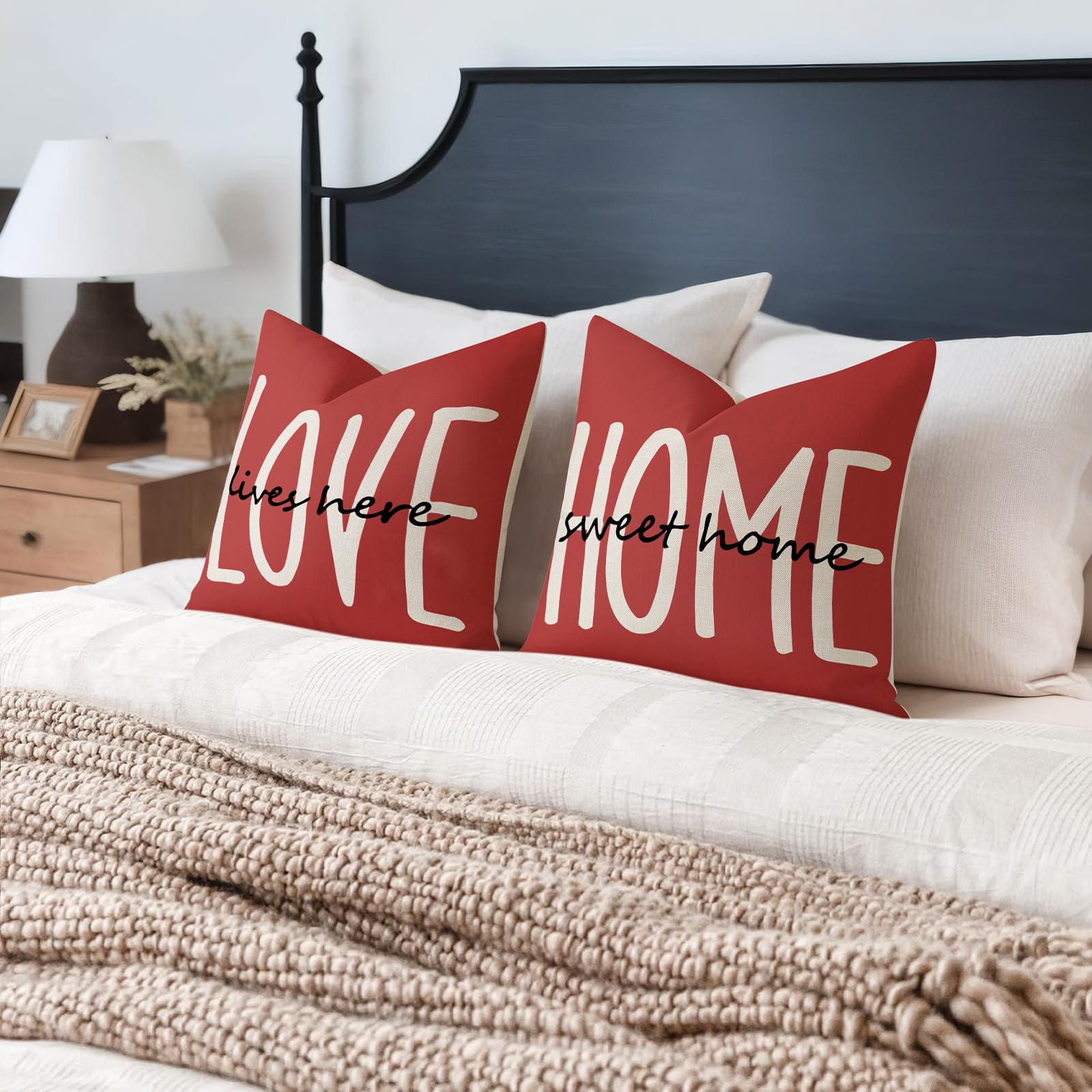 YCOLL Farmhouse Pillow Covers 18x18 Set of 4 Throw Pillow Covers Rustic Linen Decorative Pillows Square Cushion Covers for Couch Sofa Bedroom Home Decor