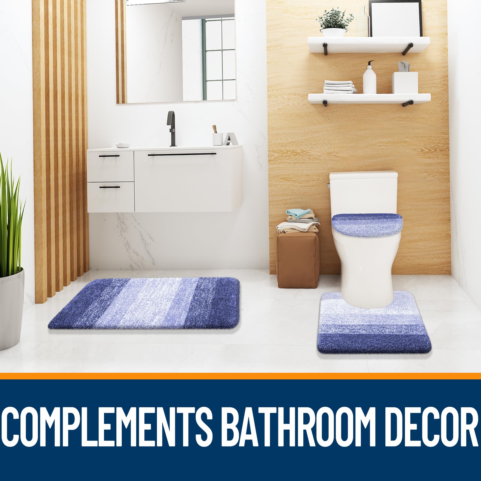 OLANLY Bathroom Rugs Sets 3 piece, Soft Microfiber Absorbent Bath Mat, U-Shaped Contour Toilet Mat and Toilet Lid Cover, Quick Dry, Machine Washable, Toilet Cover and Rug Set for Bathroom, Grey
