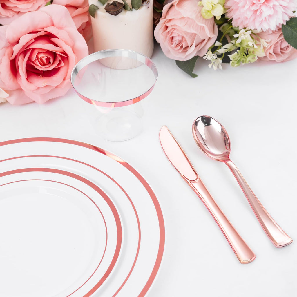 WELLIFE 600 PCS Silver Disposable Dinnerware Set for 100 Guests, Wedding Reception Plates & Silver Plastic Tableware, Dinner & Salad Plates, Cups, Forks, Knives & Spoons for Weddings & Elegant Events