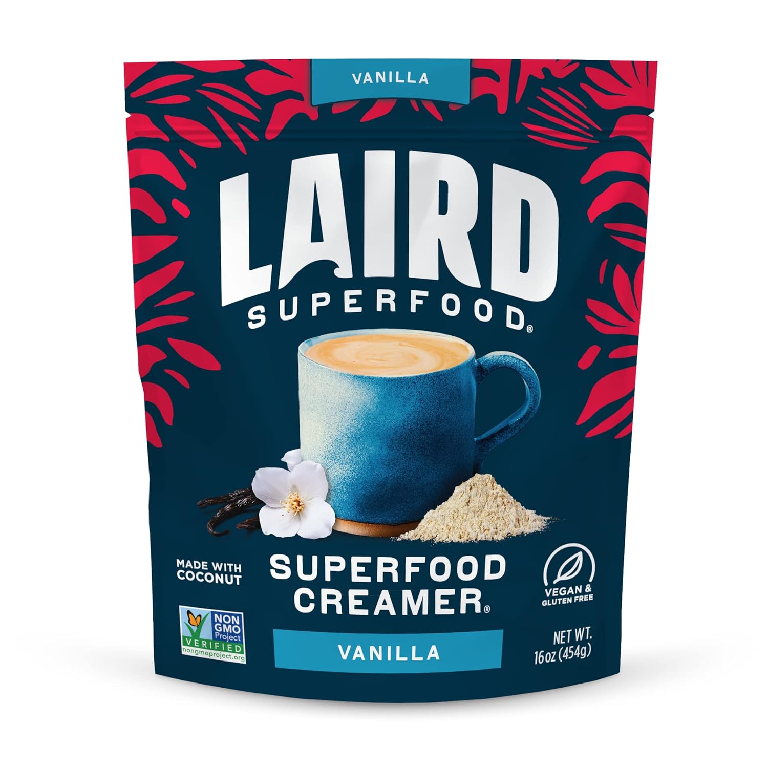 Laird Superfood Non-Dairy Coconut Powder Creamer - Sweet & Creamy + Adaptogens - Superfood Creamer with Functional Mushrooms - Non-GMO, Vegan, 8 oz. Bag, Pack of 1
