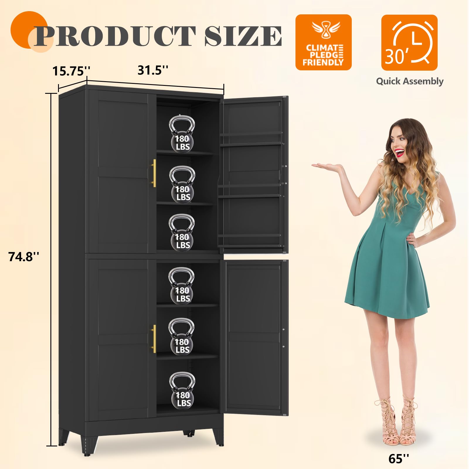 GAIOUS Metal Pantry Cabinet, Kitchen Pantry Storage Cabinets with 2 Door and 3 Adjustable Shelves, White Kitchen Pantry Cabinet, Freestanding Cupboard for Dining Room Living Room Bathroom