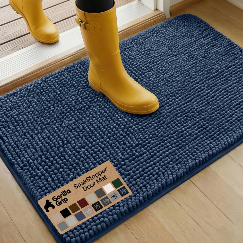 GORILLA GRIP SoakSTOPPER Dog Door Mat, Machine Washable Rug Absorbent Doormat Captures Moisture Mud Dirt, Quick Dry Soft Chenille Entryway Rugs Indoor Entrance Mats for Dog Paws, 24x17 Grey