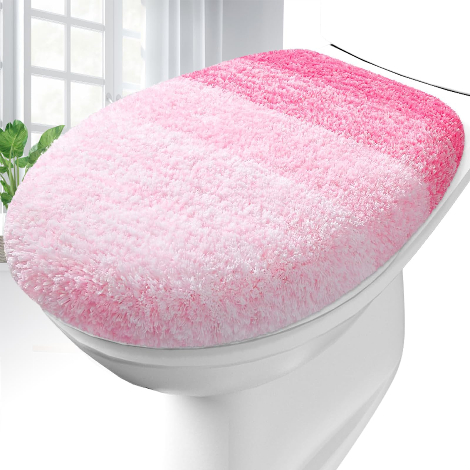 OLANLY Soft Microfiber Bathroom Toilet Lid Cover, Machine Washable Seat Covers, 17.5x15, Stays in Place Rubber Backing, Fits Most Round, Elongated and Oblong Lids, Accessories Decor, Gray