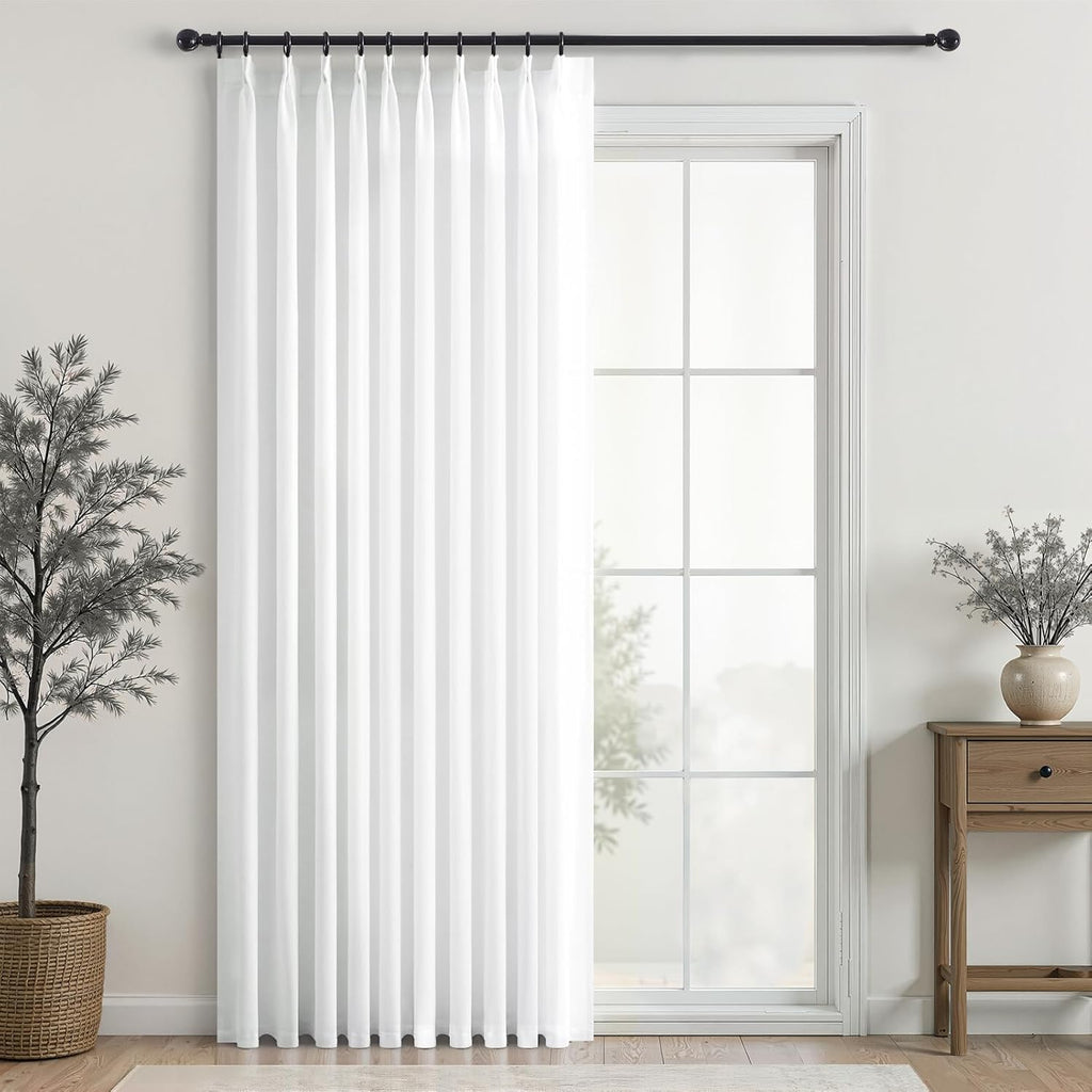 96 Inches Long Pleated Sheer Curtains,Dark Linen Blended Light Filtering Window Curtains 96 Length 2 Panels for Living Room Bedroom Pinch Pleat Drapes with Hooks 2 Panels 40" Wx96 L,Light Brown