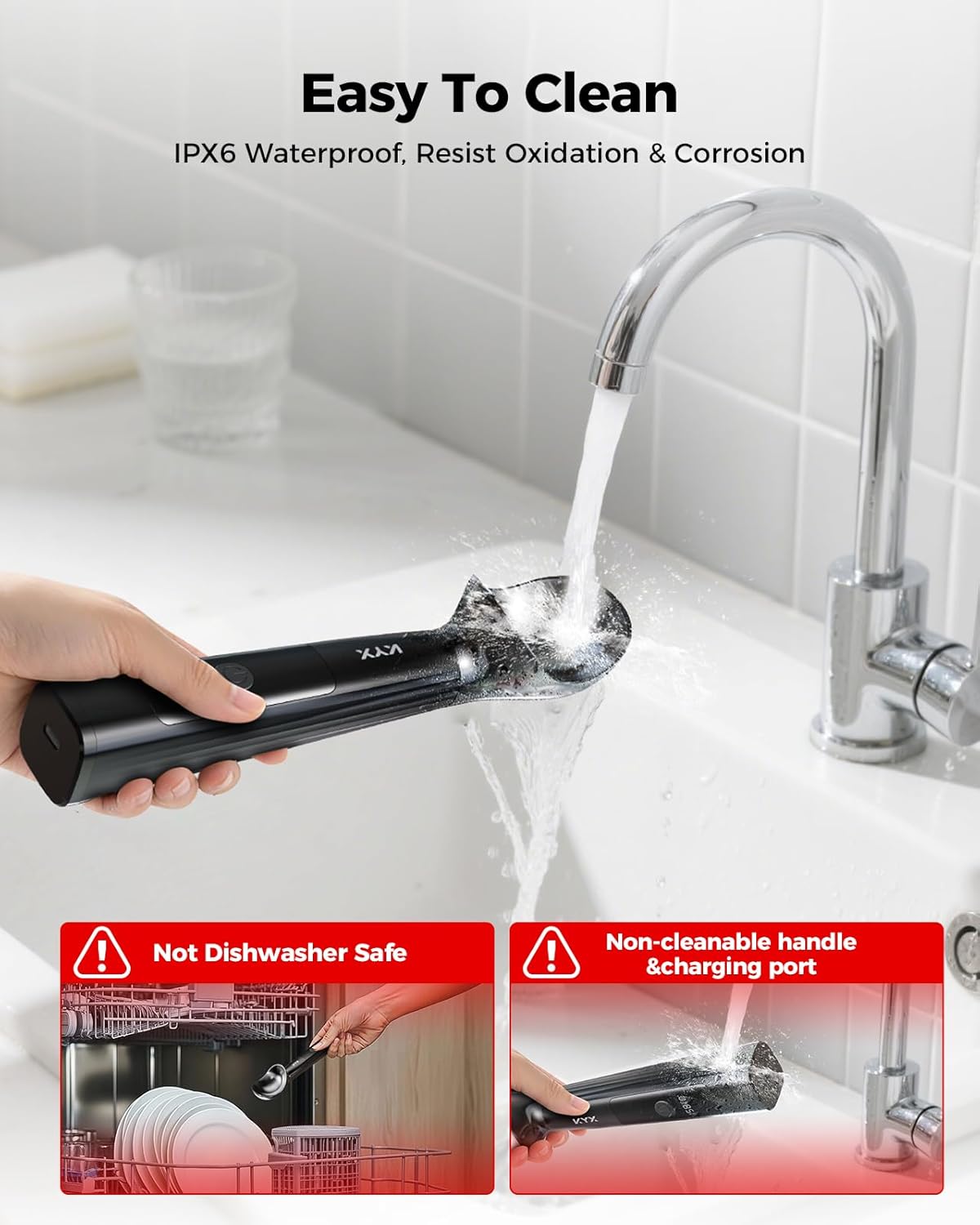KYX Heated Ice Cream Scoop, Electric Ice Cream Scoop with 3 Temperature Settings, 3200mAh Battery, ON/OFF and LED Display, Ideal for Scooping Hard Ice Cream, Gelato & Frozen Desserts