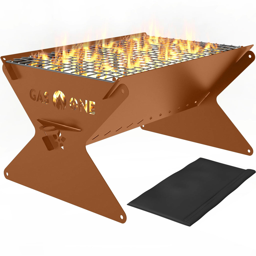 GasOne 15” Portable Charcoal Grill – Foldable BBQ Grill – Camping Grills for Backyard, Bonfire, Patio – Heavy-Duty Portable Fire Pit – Camp Cooking Gear