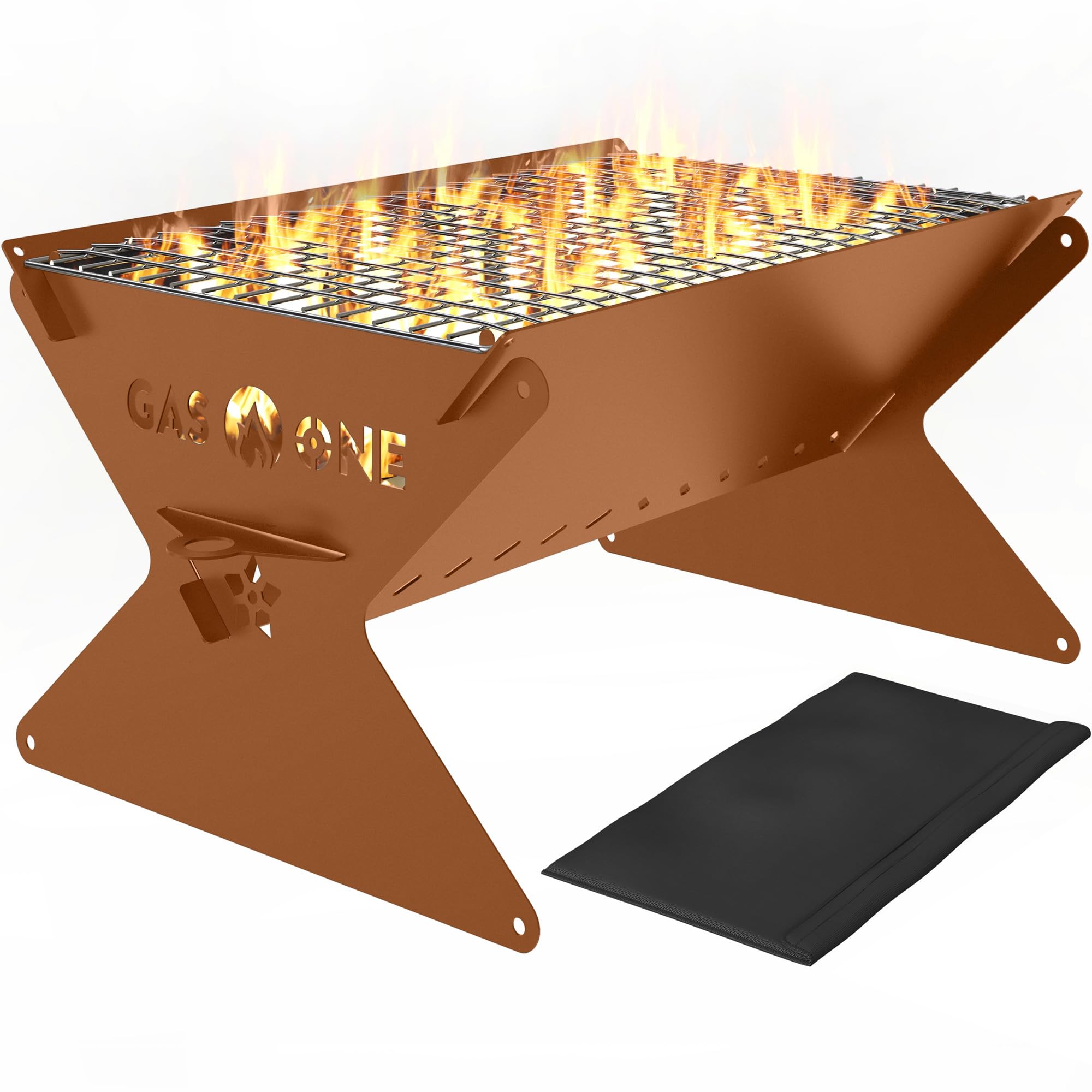 GasOne 15” Portable Charcoal Grill – Foldable BBQ Grill – Camping Grills for Backyard, Bonfire, Patio – Heavy-Duty Portable Fire Pit – Camp Cooking Gear