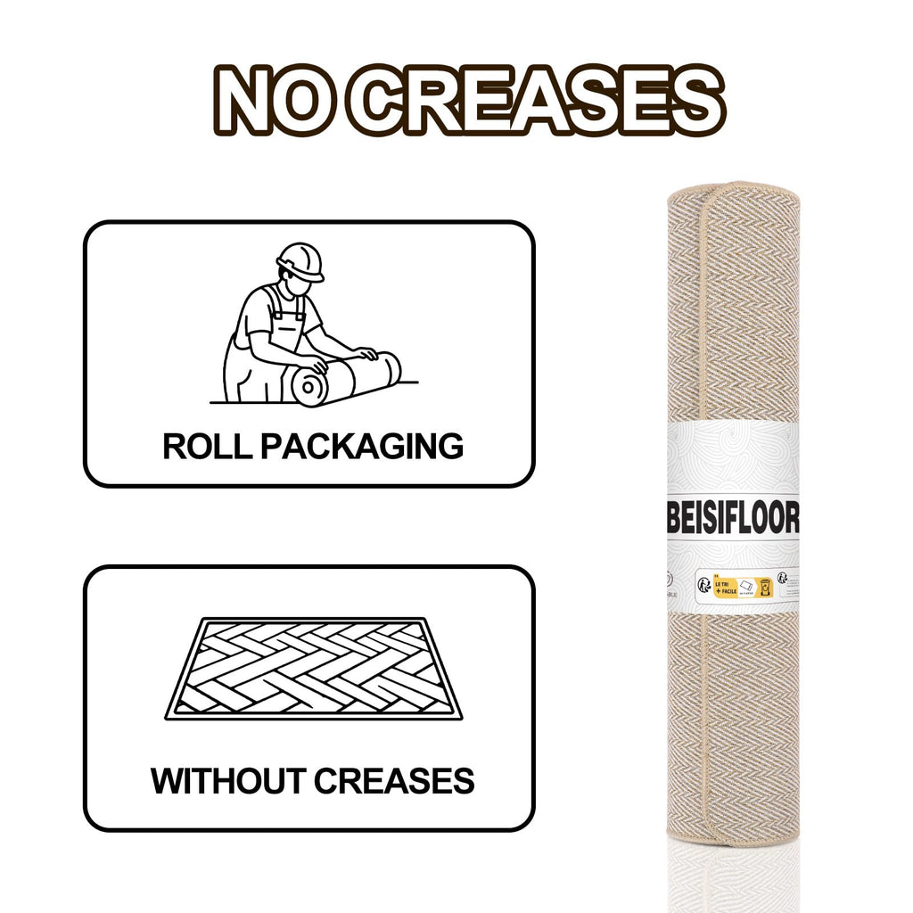 Ultra Thin Door Mat Indoor Entrance 17"x29", Low-Profile Indoor Door Mat, Non Slip Entry Mat Rubber Backing Unique Herringbone Design Inside Doormat Dirt Trapper Entryway Mats, Beige
