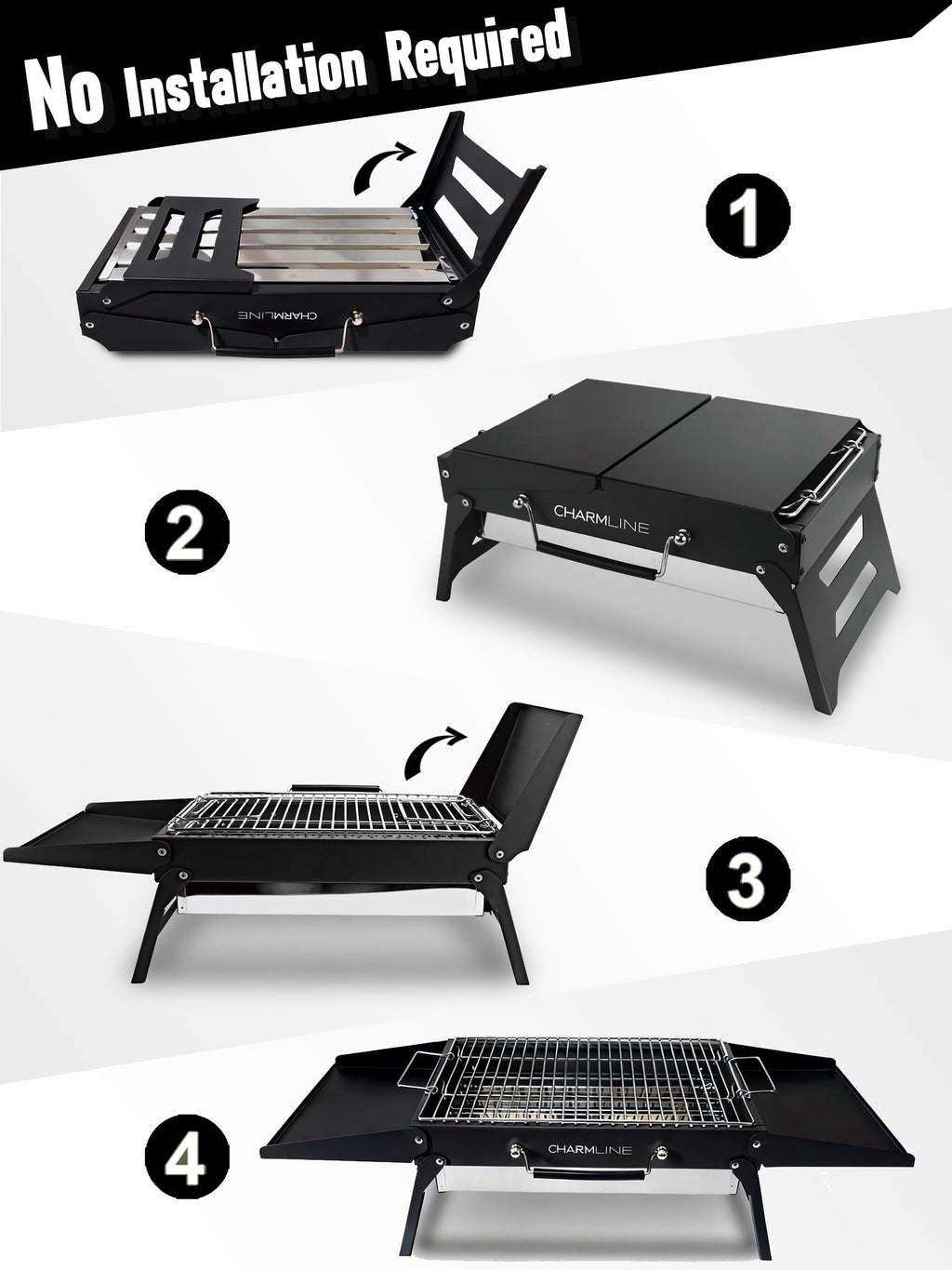 Charmline 14 x 9 inches Portable Charcoal BBQ Grill, Foldable Compact Camping Barbecue for 1–3 People, Ideal for Garden, Beach, Picnic & Tabletop Use, Green