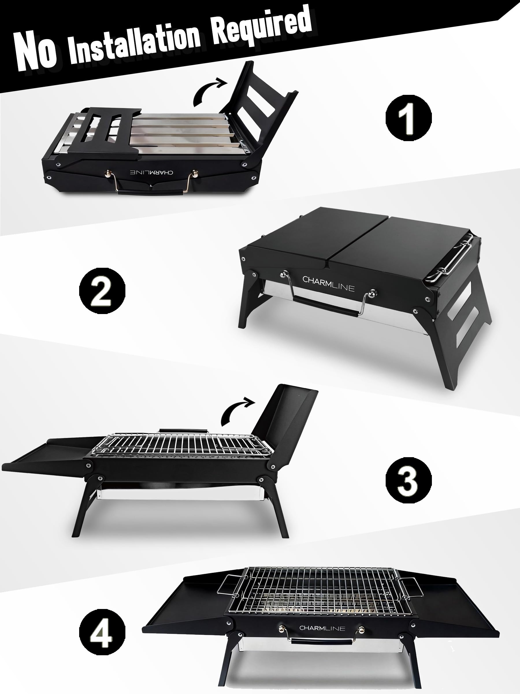 Charmline 14 x 9 inches Portable Charcoal BBQ Grill, Foldable Compact Camping Barbecue for 1–3 People, Ideal for Garden, Beach, Picnic & Tabletop Use, Green