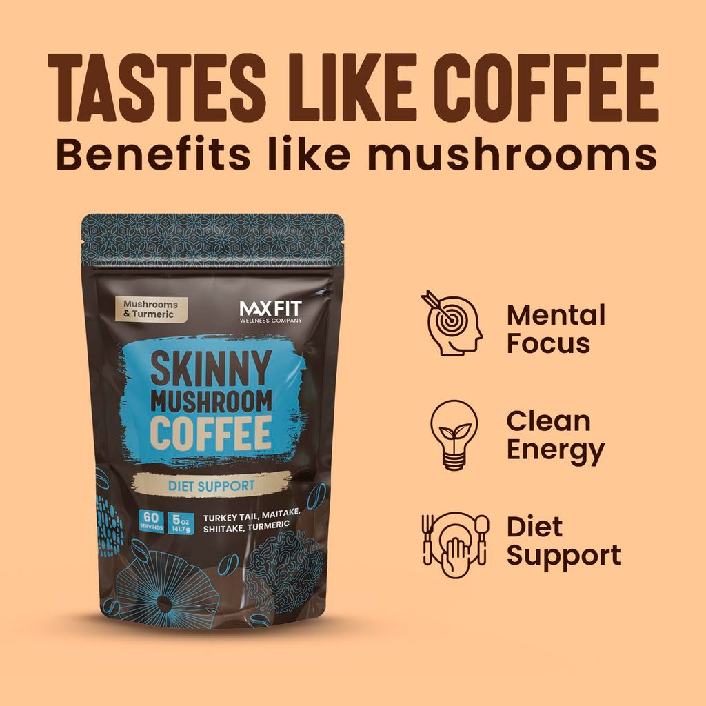Mushroom Coffee (60 Servings) 10 Mushrooms (Lion’s Mane, Cordyceps, Turkey Tail & Other) Mixed With Gourmet Arabica Instant Immune Boosting Coffee for Focus & Gut Health Support