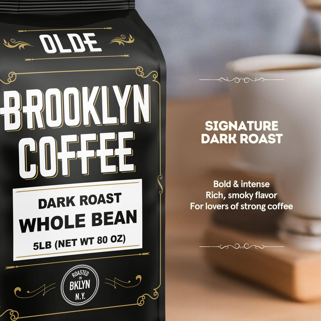 BROOKLYN COFFEE Whole Bean, Italian Dark Roast (2lb) Extra Strong, Delicious Taste, Heavenly Aroma - Fresh Bulk Coffee Beans Roasted Weekly in NYC