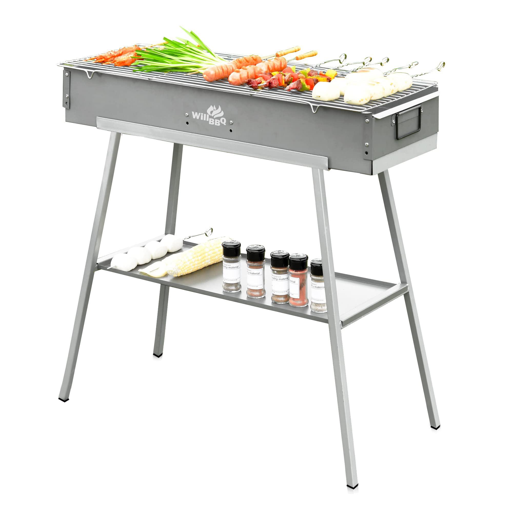 WILLBBQ Charcoal Grill Tailgate Parties, Patio, Beach Barbecues, Backyard Gatherings,Alloy Steel BBQ Barbecue Outdoor Grilling with Durable Support Frame and Dual Adjustable Vents (31.6x7.1x5.1 inch)