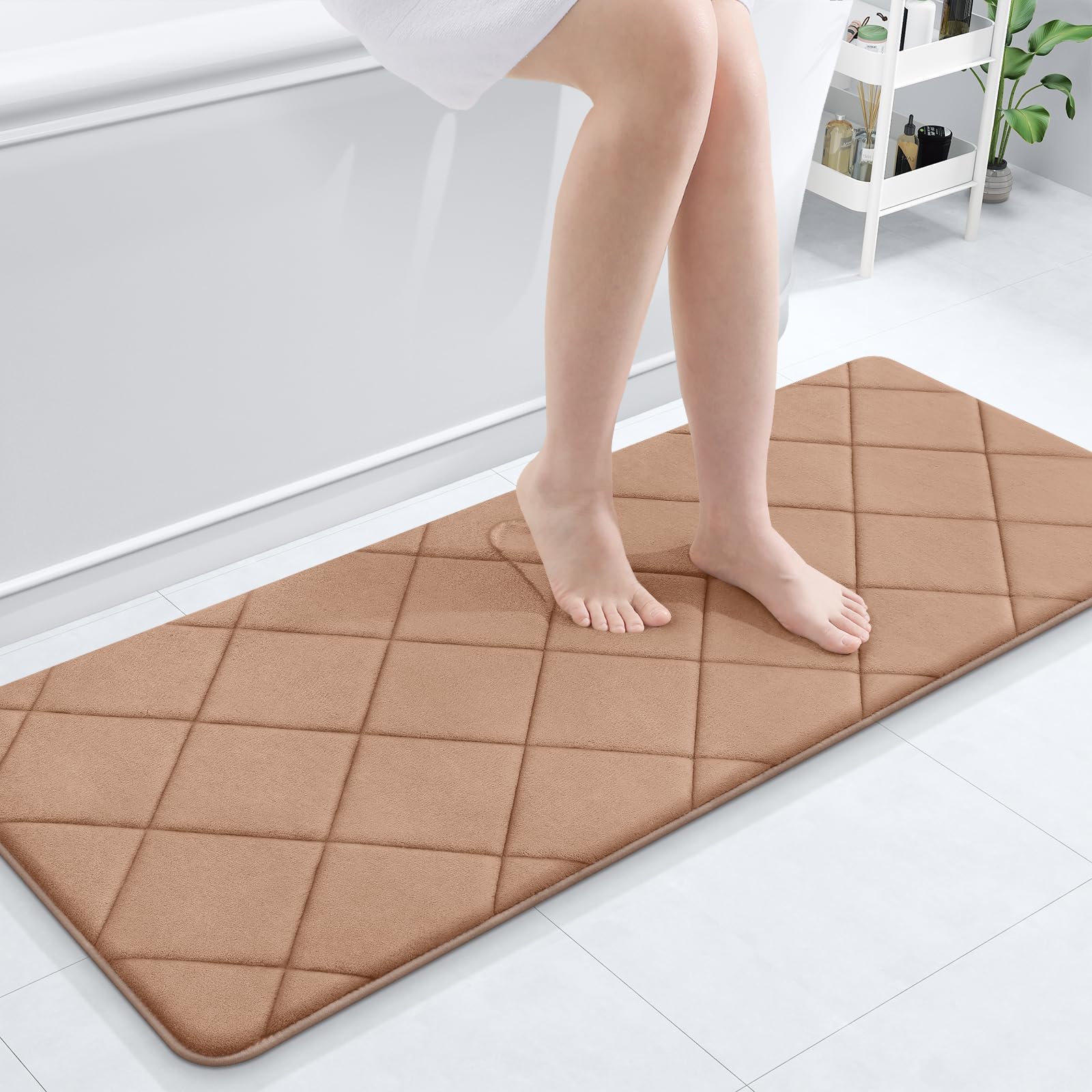 OLANLY Memory Foam Bath Mat 30x20, Ultra Soft and Absorbent Bathroom Rugs, Machine Washable, Comfortable Bath Carpet for Bathroom Floor, Tub and Shower, Black