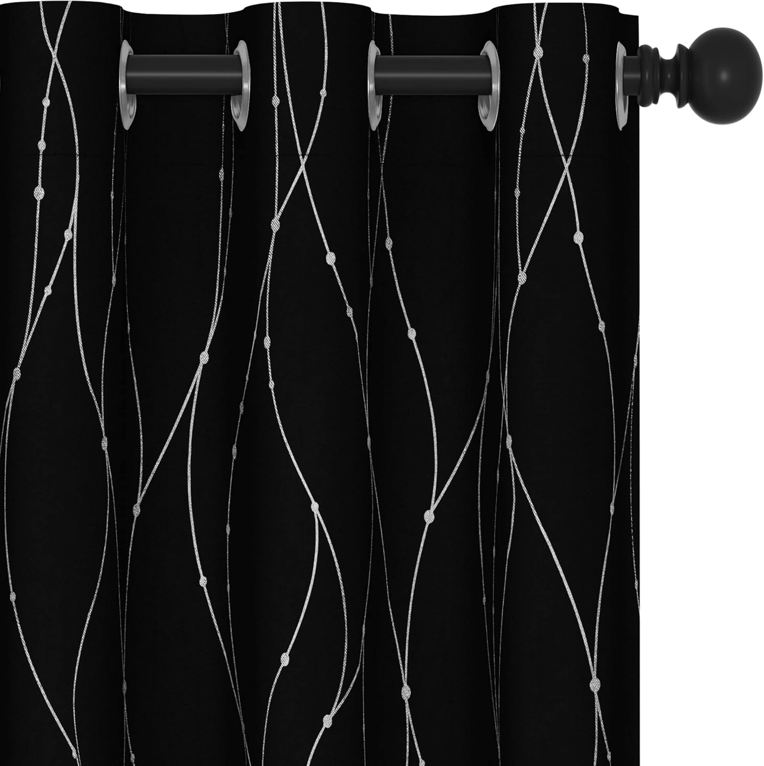 Deconovo Blackout Curtains, Grey Curtain, Thermal Insulated Soundproof Curtain Drapes, Wave Dot Foil Print, 52 x 84 Inch, 2 Panels, Machine‑Washable Privacy Window Drape for Bedroom Living Room Office
