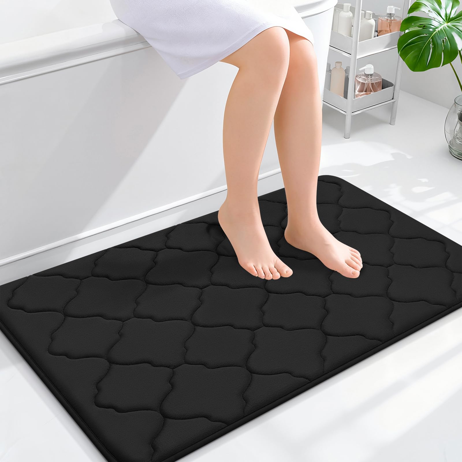 OLANLY Memory Foam Bath Mat Rug 24x16, Ultra Soft and Absorbent Bathroom Rugs, Non-Slip, Comfortable, Machine Washable Bath Carpet for Bathroom Floor, Tub, Shower and Home Decor Accessories, Black