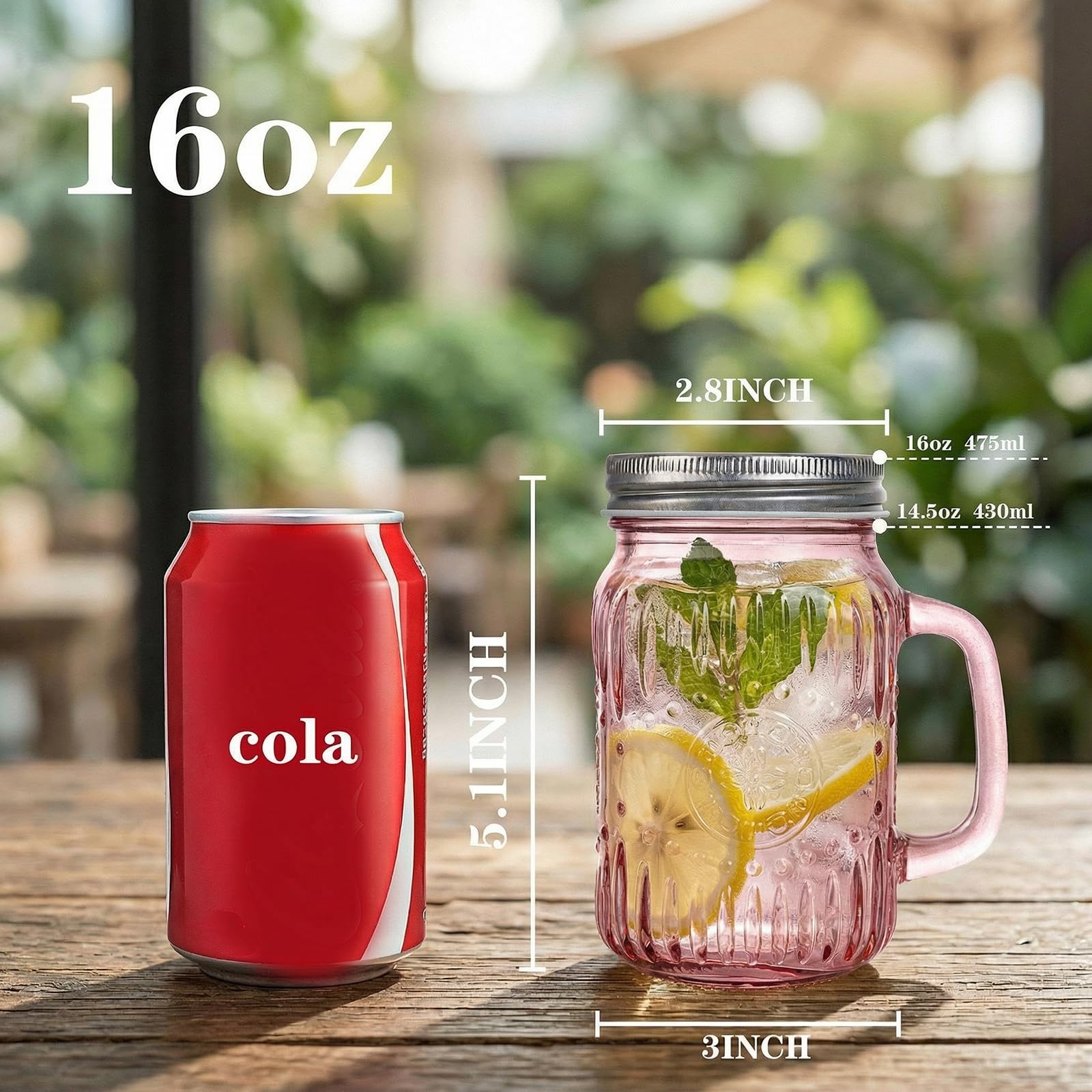 DaYammi Mason Jars with Lids and Straws, 6 Pack 16 Oz Glass Cups for Cold Beverages, Juice, Smoothies, Iced Coffee, Cocktails Leak-Proof Drinking Glasses with Sealed & Straw Lids, Colorful