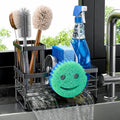 Cisily Sink Caddy Sponge Holder for Kitchen with Brush Holder and Stainless Steel Self Drain Tray, Rustproof Kitchen Sink Organizer for Sponge, Soap Dispenser Storage Accessories (Black)