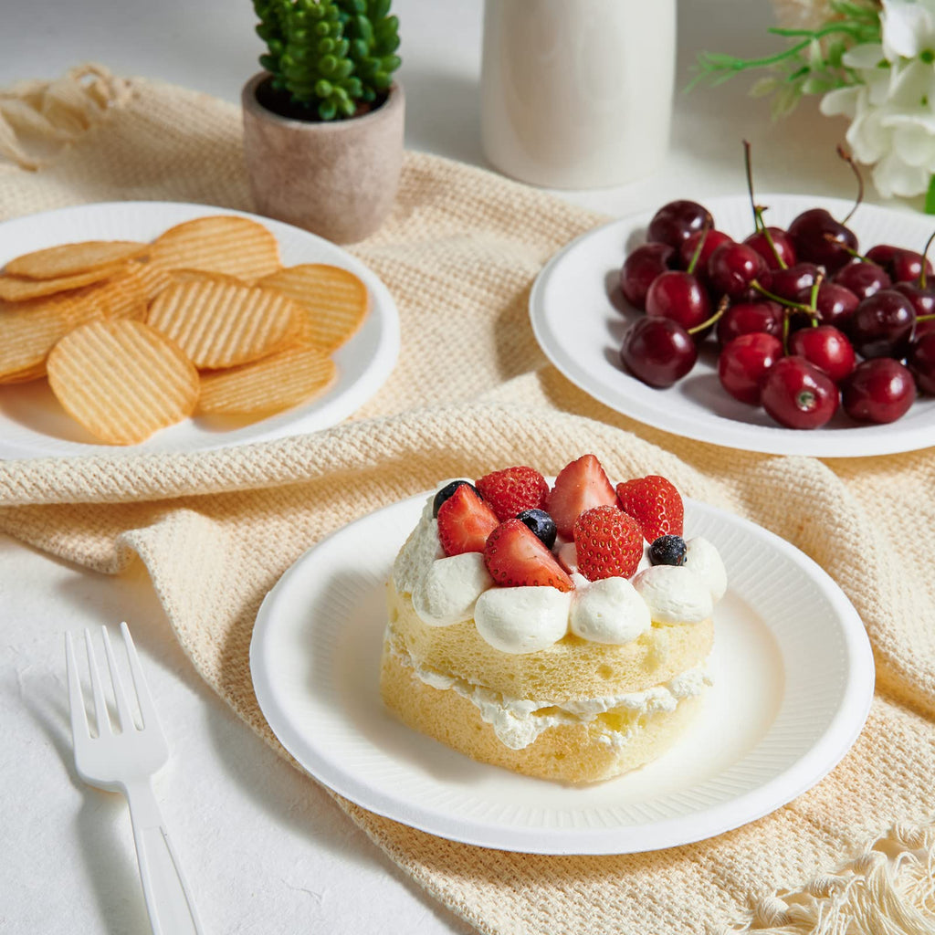 Vplus 100% Compostable Small Paper Plates, 300 Pack 6 Inch Disposable Paper Plates, Uncoated Biodegradable, Made of Sugar Cane Fibers, Perfect for Sandwich, Cake, and Snack