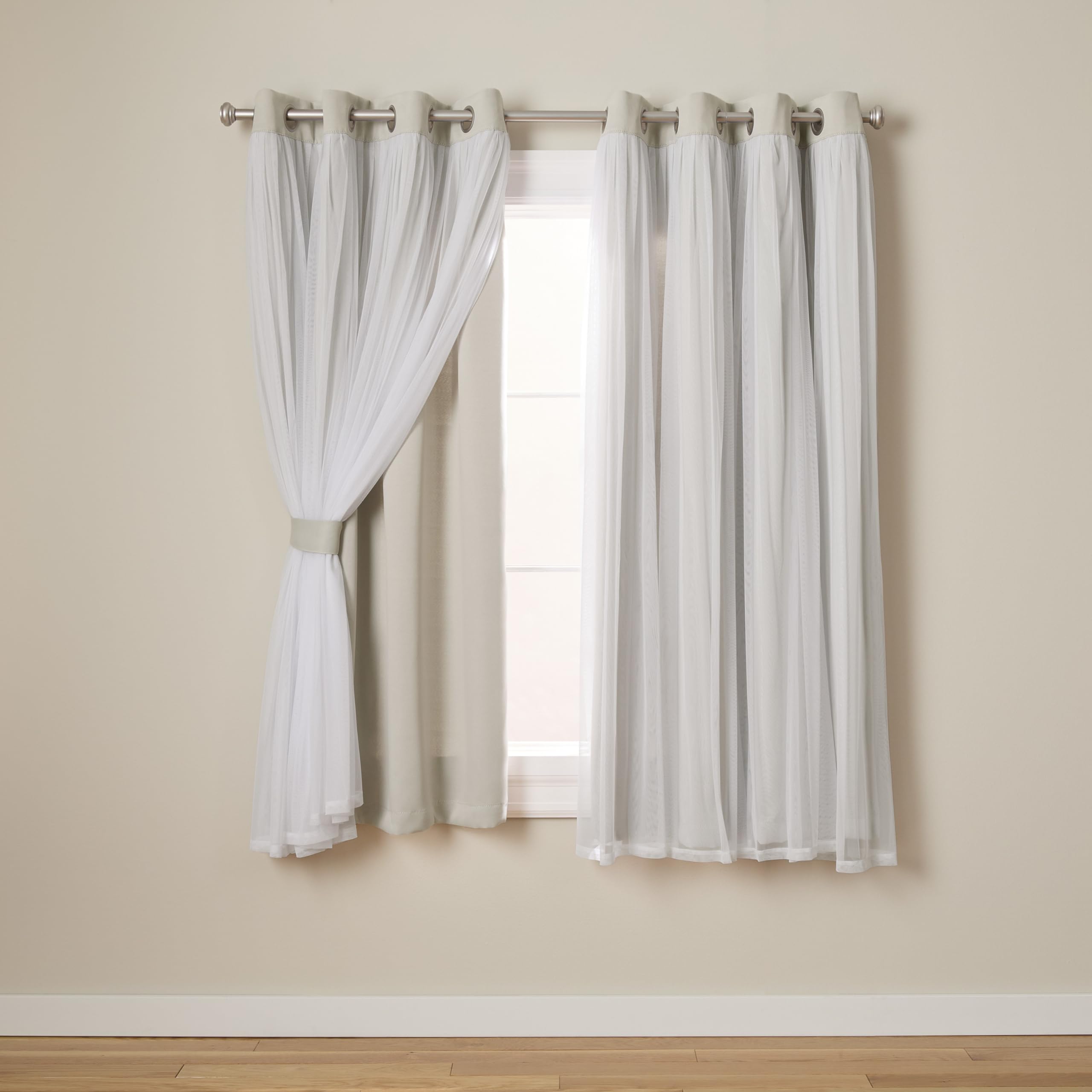 TOWN & COUNTRY LUXE Talia Double Layer Indoor Curtains, Sheer and Room Darkening Blackout, Grommet Top, Energy Efficient, 2-Pack Set, 52"x84", Rose Blush