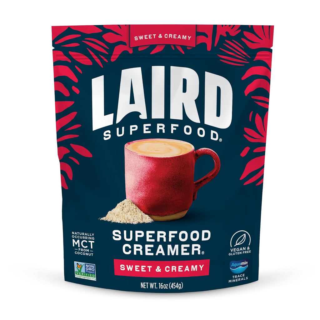 Laird Superfood Non-Dairy Coconut Powder Creamer - Sweet & Creamy + Adaptogens - Superfood Creamer with Functional Mushrooms - Non-GMO, Vegan, 8 oz. Bag, Pack of 1