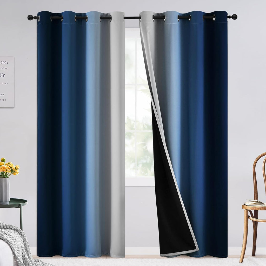 SimpleHome Ombre Room Darkening Curtains for Bedroom, Gradient Black to Grey White Light Blocking Thermal Insulated Grommet Window Curtain/Drapes for Living Room,2 Panels, 52x84 inches Length