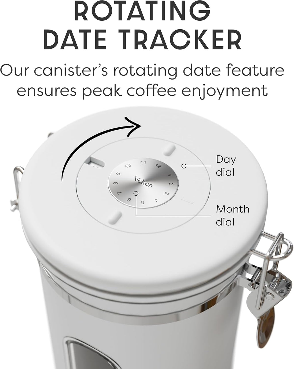 Veken Coffee Canister with Window,Airtight Stainless Steel Kitchen Food Storage Container, Date Tracker & Scoop for Grounds Coffee, Beans, Tea,Flour,Cereal,Sugar,22OZ,Copper