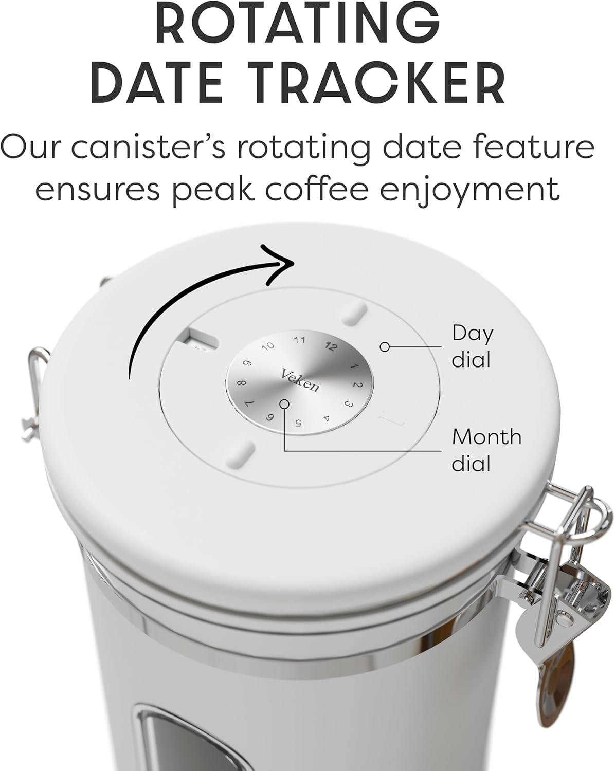 Veken Coffee Canister with Window,Airtight Stainless Steel Kitchen Food Storage Container, Date Tracker & Scoop for Grounds Coffee, Beans, Tea,Flour,Cereal,Sugar,22OZ,Copper