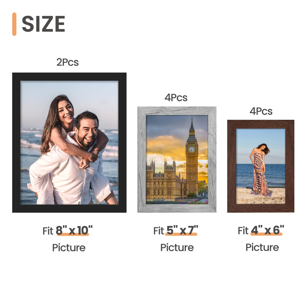 upsimples 10 Pack Picture Frames Collage Wall Decor for Mounting or Tabletop Display, Photo Gallery Frame Set for Family, Multi Sizes Including 8x10, 5x7, 4x6, Black