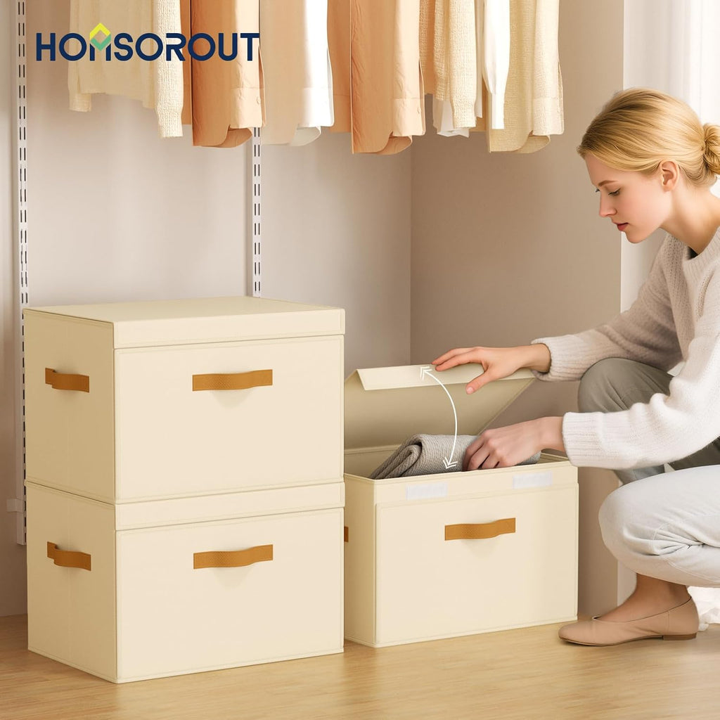 Homsorout Closet Storage Bins with Window 3 Pack & Front Opening Fabric Storage Bins 2 Pack, Decorative Basket for Home, Dorm, Office