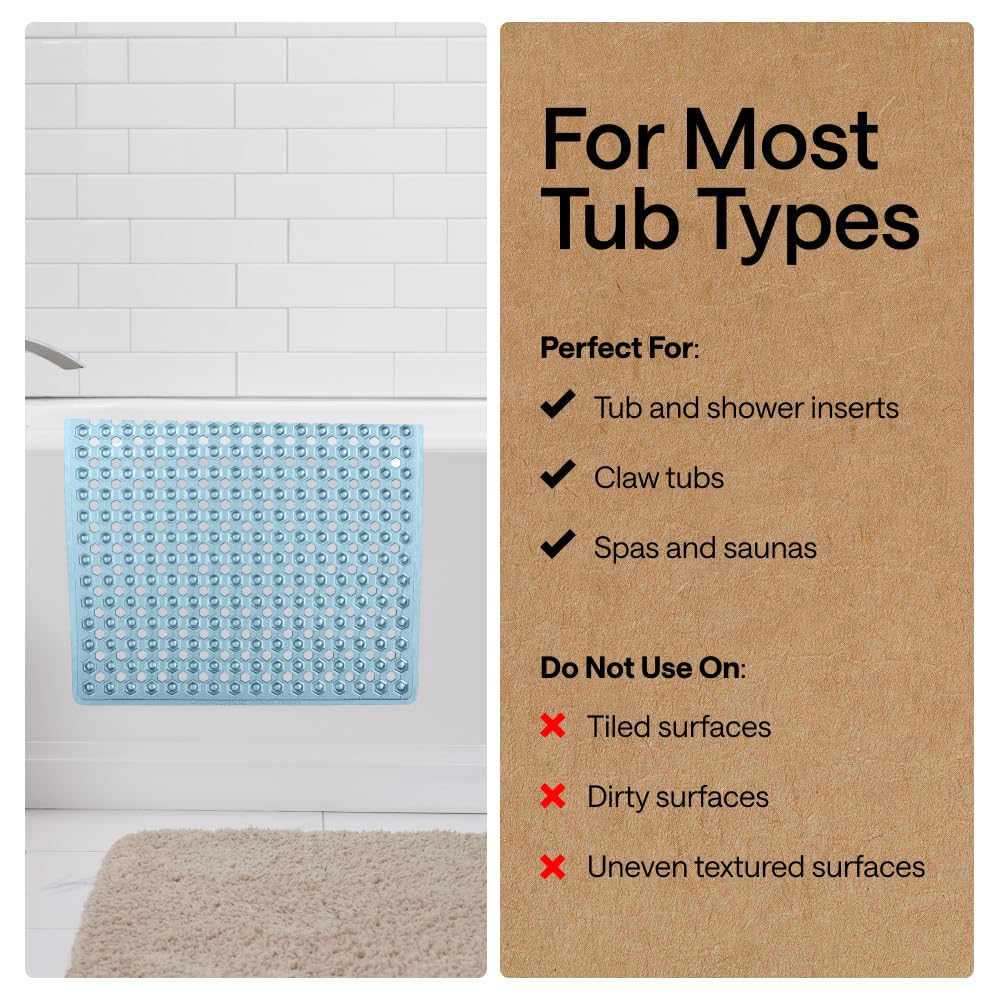 GORILLA GRIP Patented Bath Tub Shower Mat, Machine Washable Bathtub Floor Liner Mats, Suction Cups and Drain Holes to Keep Tubs Clean, Soft on Feet, Bathroom Essentials, 35x16 Inch, Clear