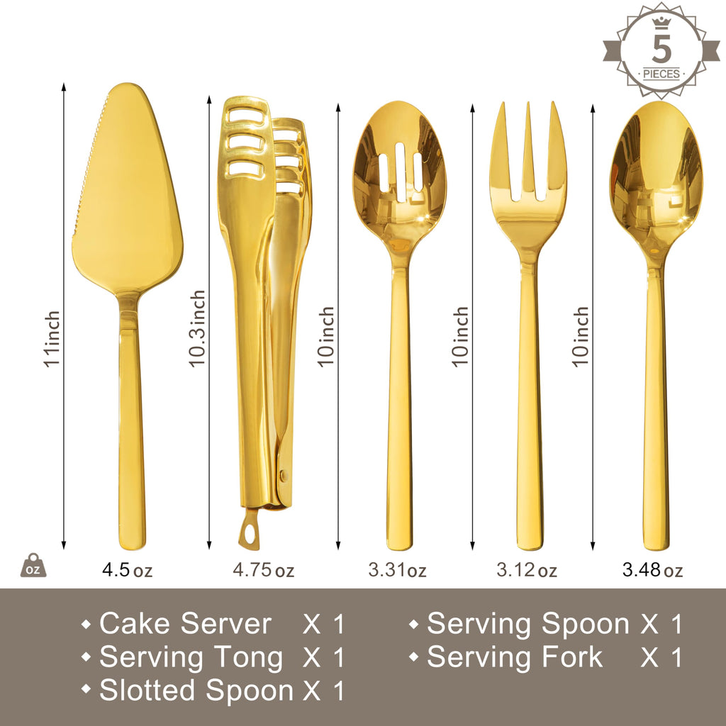 KINGSTONE Large Hostess Serving Utensils Set, 18/10 Stainless Steel Heavy Duty 10-inch Serving Utensils, Slotted Spoons, Forks, Tongs, Cake Pie Server for Buffet, Wedding, Party