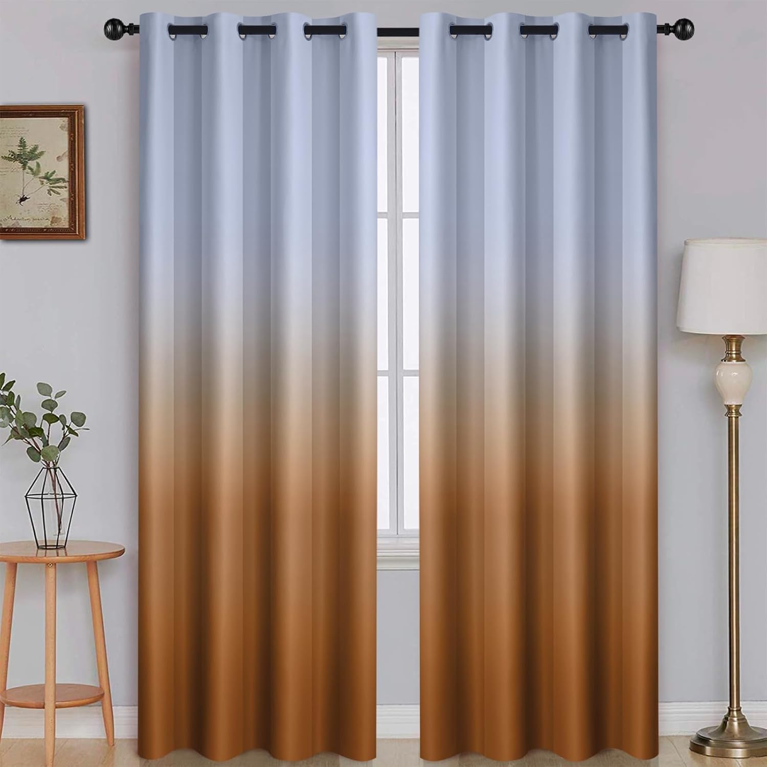 SimpleHome Ombre Room Darkening Curtains for Bedroom, Gradient Black to Grey White Light Blocking Thermal Insulated Grommet Window Curtain/Drapes for Living Room,2 Panels, 52x84 inches Length