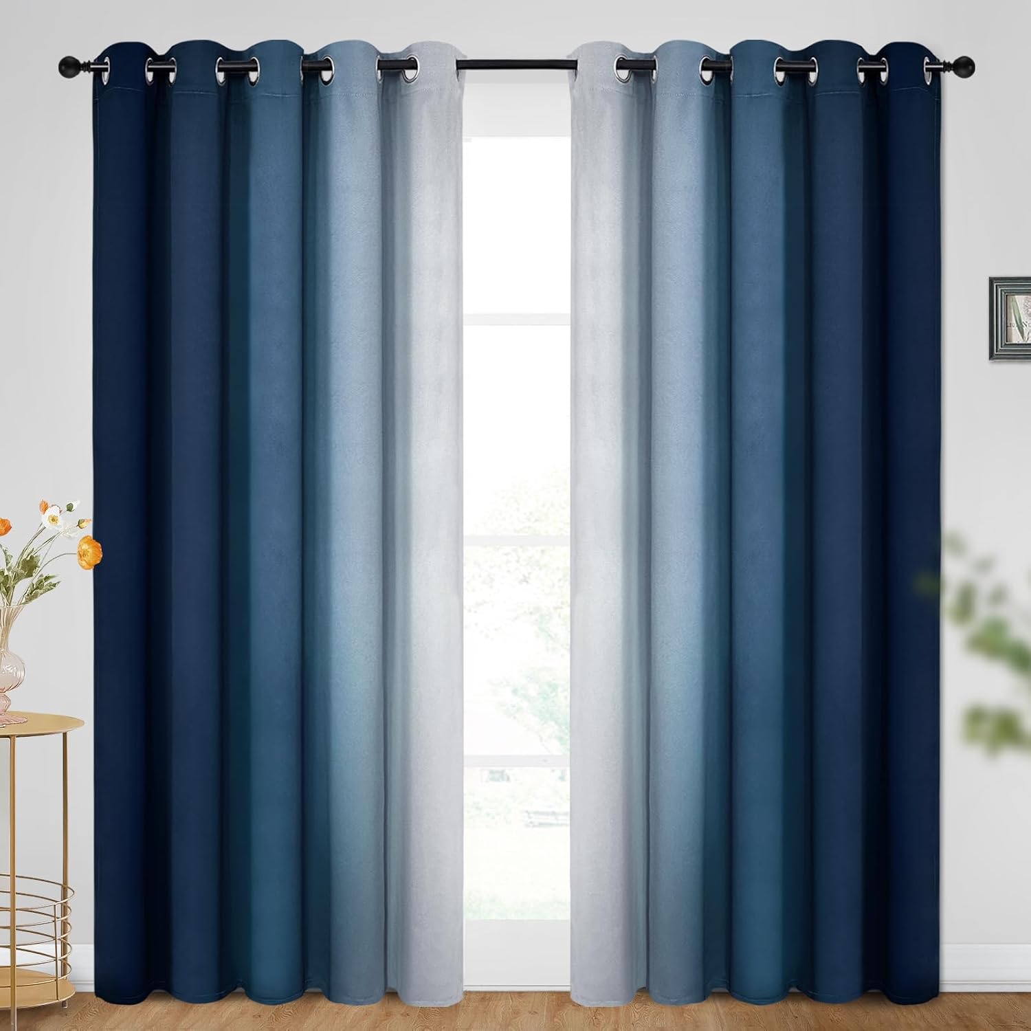 SimpleHome Ombre Room Darkening Curtains for Bedroom, Gradient Black to Grey White Light Blocking Thermal Insulated Grommet Window Curtain/Drapes for Living Room,2 Panels, 52x84 inches Length