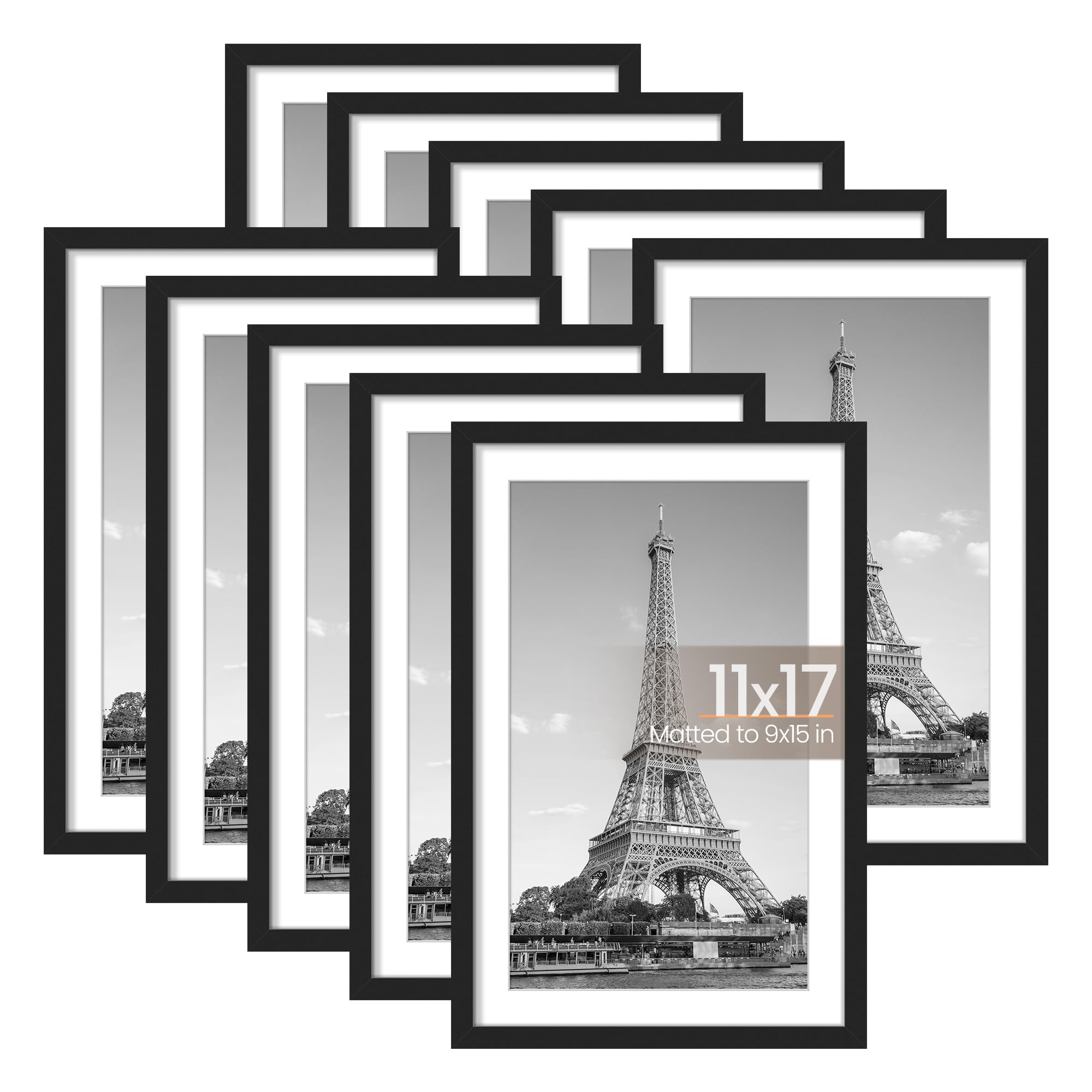 upsimples 5x7 Picture Frame Set of 10, Display Pictures 4x6 with Mat or 5x7 Without, Multi Photo Frames Collage for Wall or Tabletop Display, Black