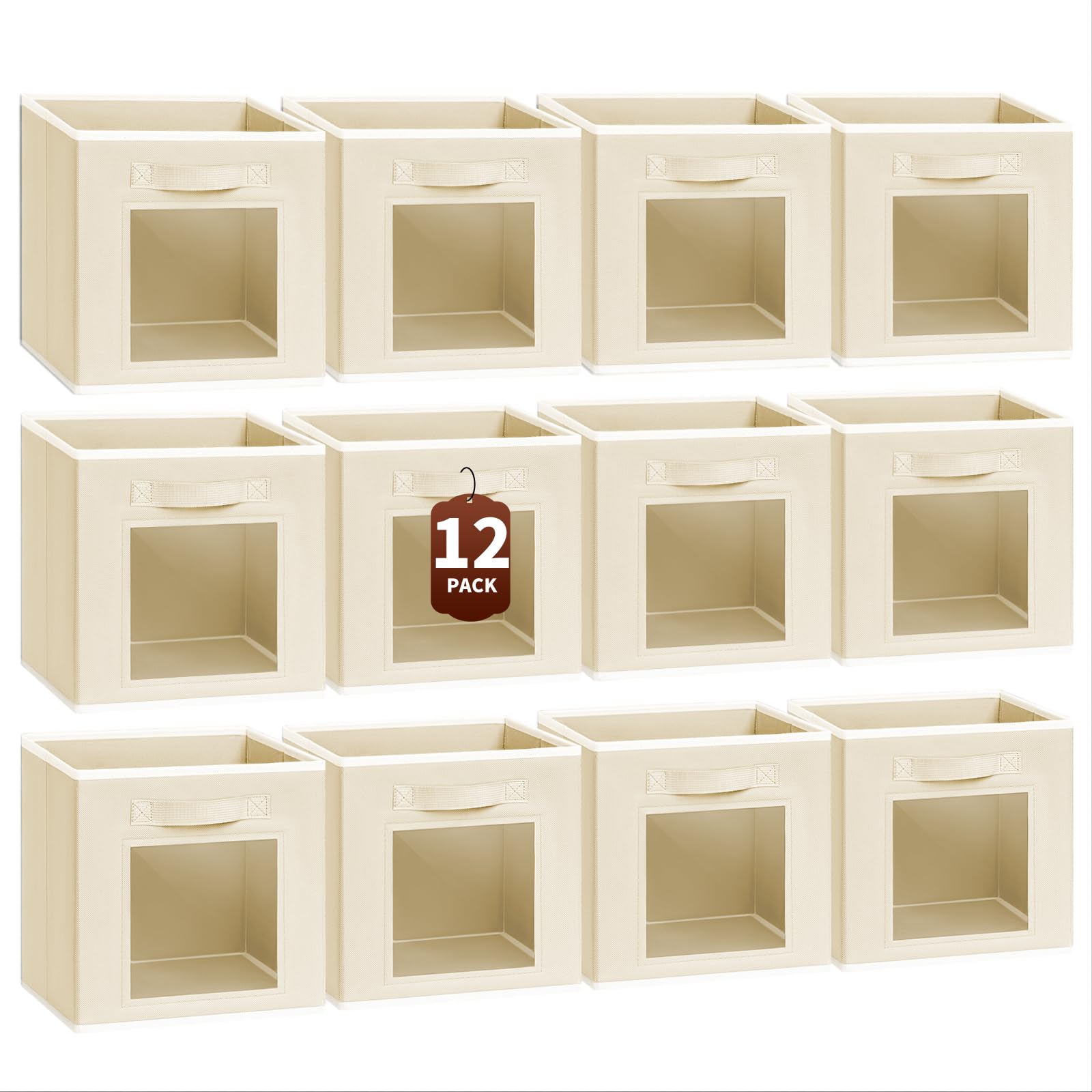 Homsorout Storage Cube 11 Inch - Cube Storage Bins with Window, Closet Storage Baskets with Handle, Fabric Bins for Closet, Shelves, Toys, Clothes, Set of 6, Grey
