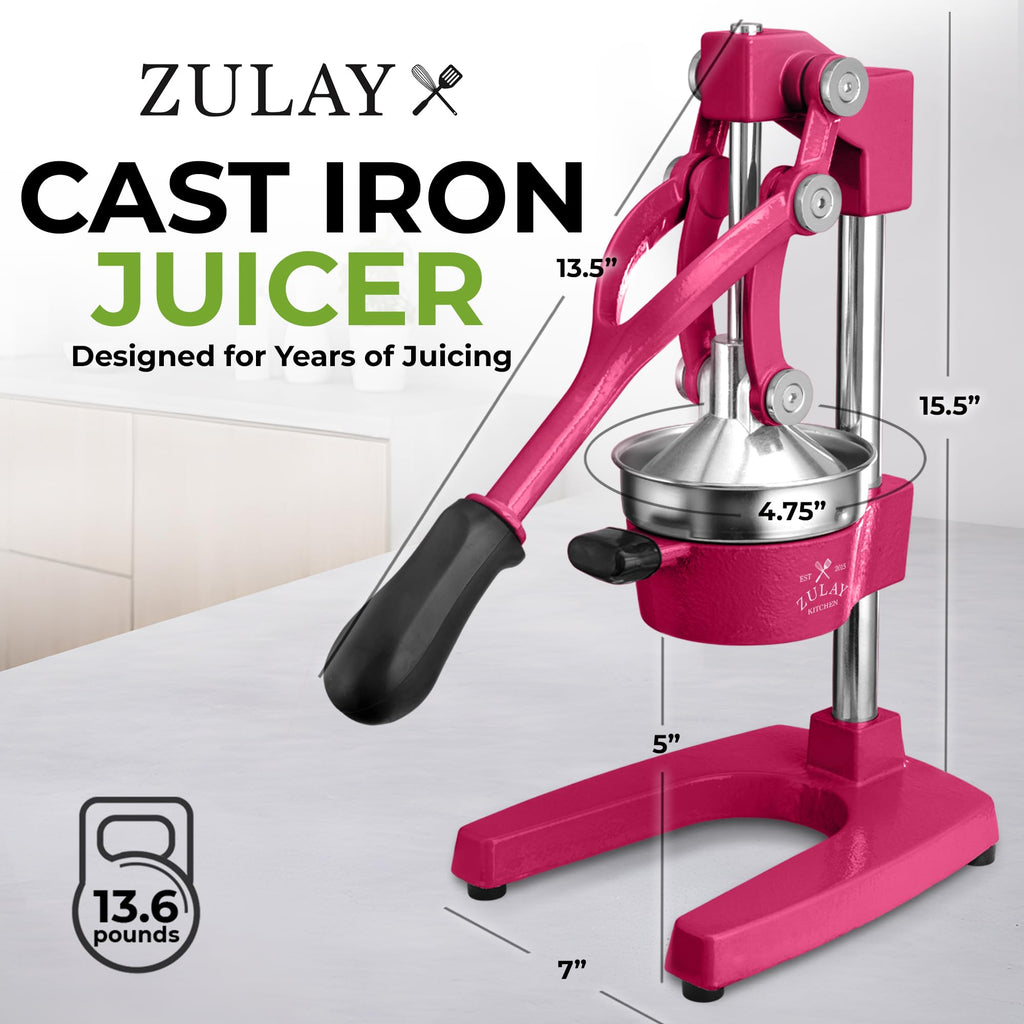 Zulay Kitchen Cast Iron Juicer - Easy-to-Clean Heavy-Duty Manual Juicer, Professional Citrus Juicer - Stainless Steel Lemon Squeezer - Manual Citrus Press & Orange Squeezer - Orange Juicer (Black)