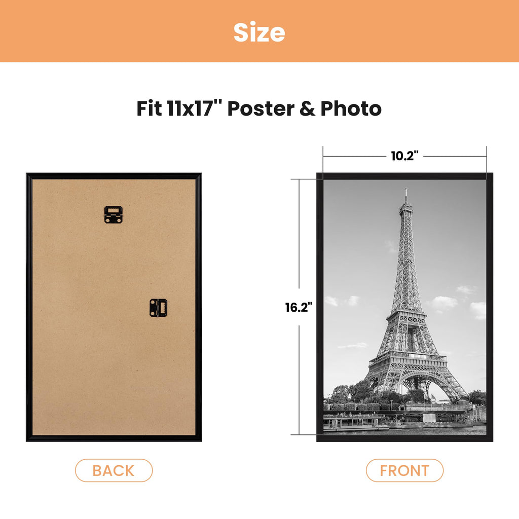 upsimples 12x16 Picture Frame Black 3 Pack, Scratch-Proof Poster Frames 12 x 16 for Photo Gallery - Slide-In Strips, Horizontal or Vertical Wall Mounting