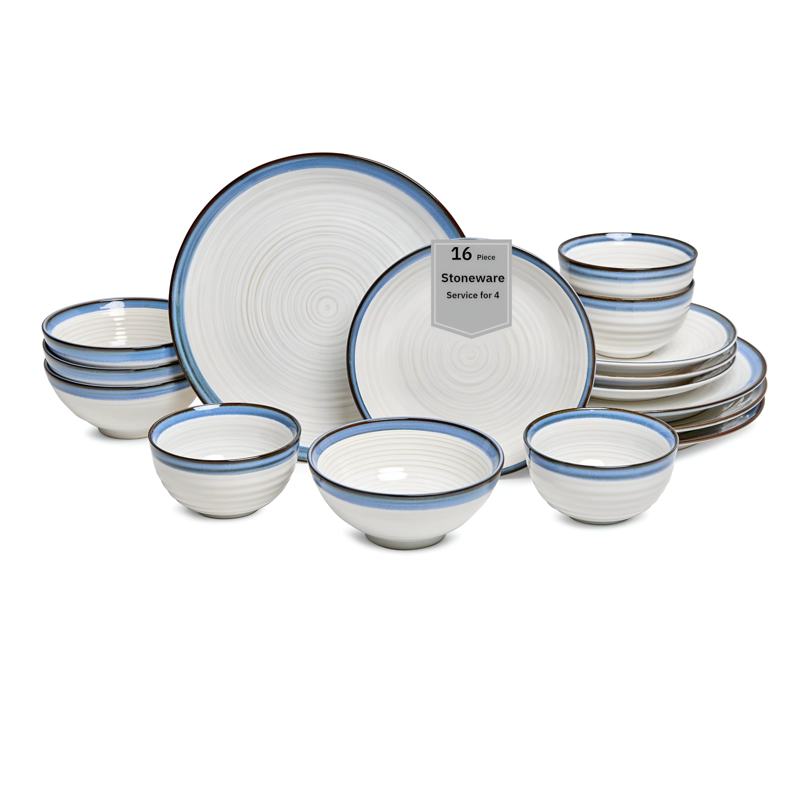 Sango Siterra Painter's Palette 16-Piece Stoneware Dinnerware Set - Service for 4, Ceramic Plates and Bowls Sets, Chip Resistant, Rustic Dishware, Microwave & Dishwasher Safe Kitchen Dishes