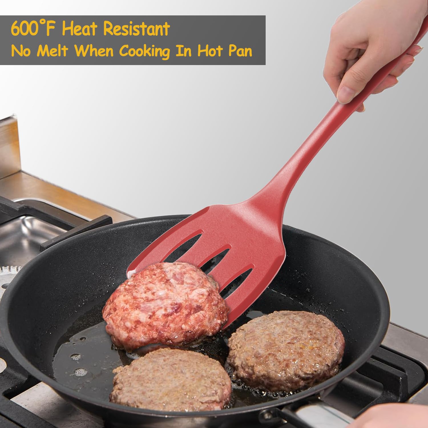 Silicone Spatula Set, 600°F Heat Resistant Silicone Spatula Turner Flipper for Cooking, Non Stick and Non Scratch Kitchen Utensils for Eggs & Pancakes, 4 Pack, Black