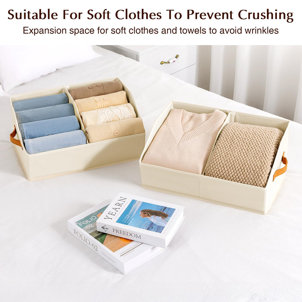 Homsorout Closet Organizers and Storage Bins - 8 Pack Collapsible Divided Trapezoidal Cube Storage Bins Baskets with Orange Handle for Organizing Clothes Blankets, Toys, Books, Towels(Beige)