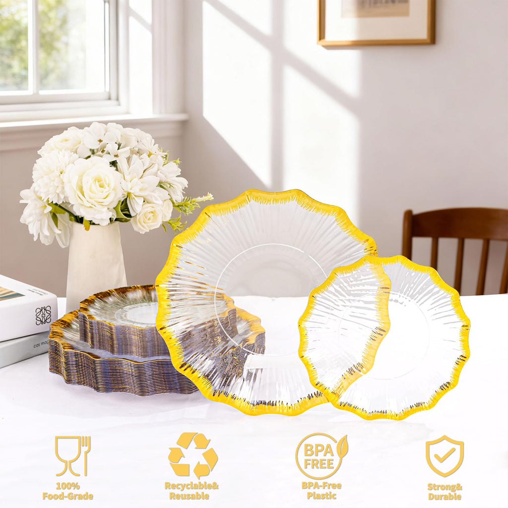 DaYammi 60PCS Blue and White Plastic Plates Blue Rim White Disposable Plates Blue White Party plates Include:30 Plastic Dinner Plate 30 Dessert plate and Wedding & Party Dining