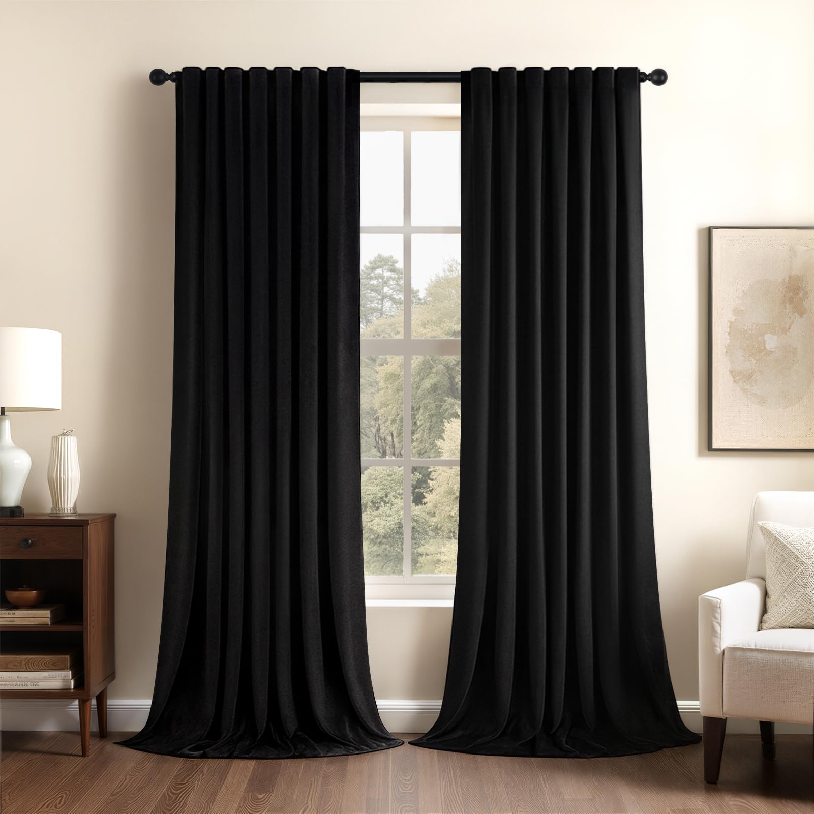 Topfinel Olive Green Velvet Blackout Curtains 84 Inches Long, Soundproof Room Darkening Dark Green Forest Green Thermal Insulated Boho Elegant Moody Back Tab Curtains for Living Room Bedroom 2 Panels